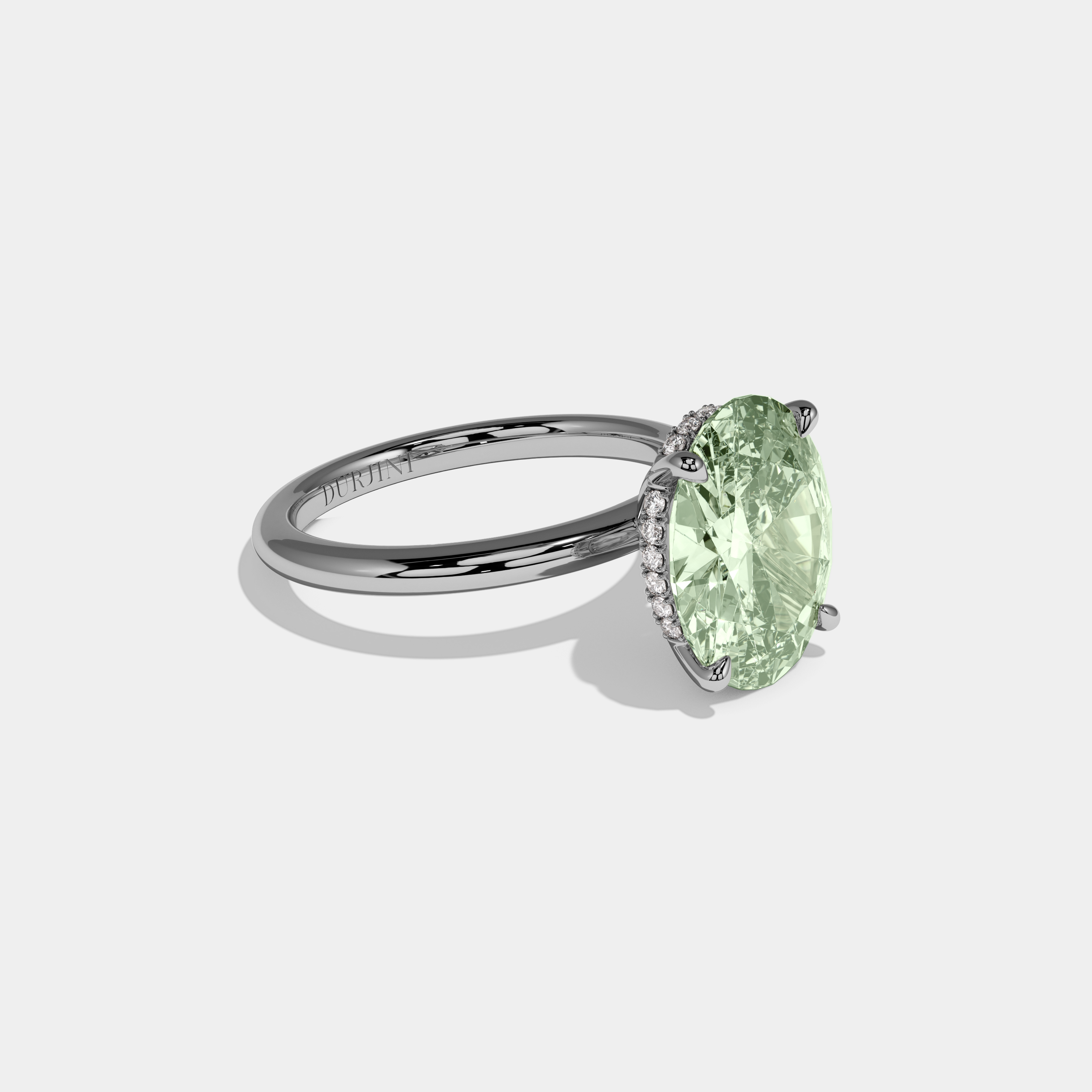 Alice Fancy Light Green Oval Cut Diamond Plain Band Engagement Ring 6.5ct 18K White Gold