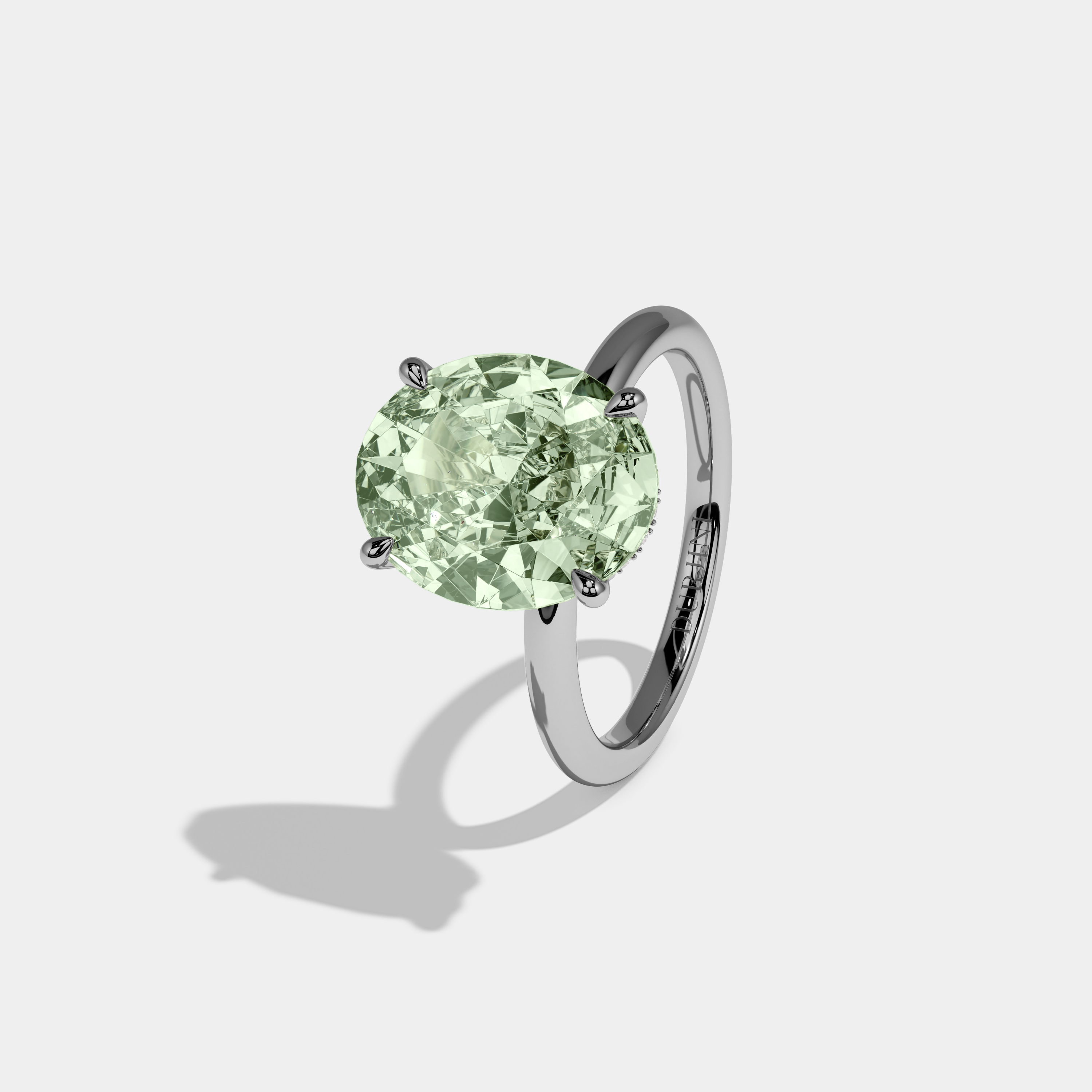 Alice Fancy Light Green Oval Cut Diamond Plain Band Engagement Ring 6.5ct 18K White Gold