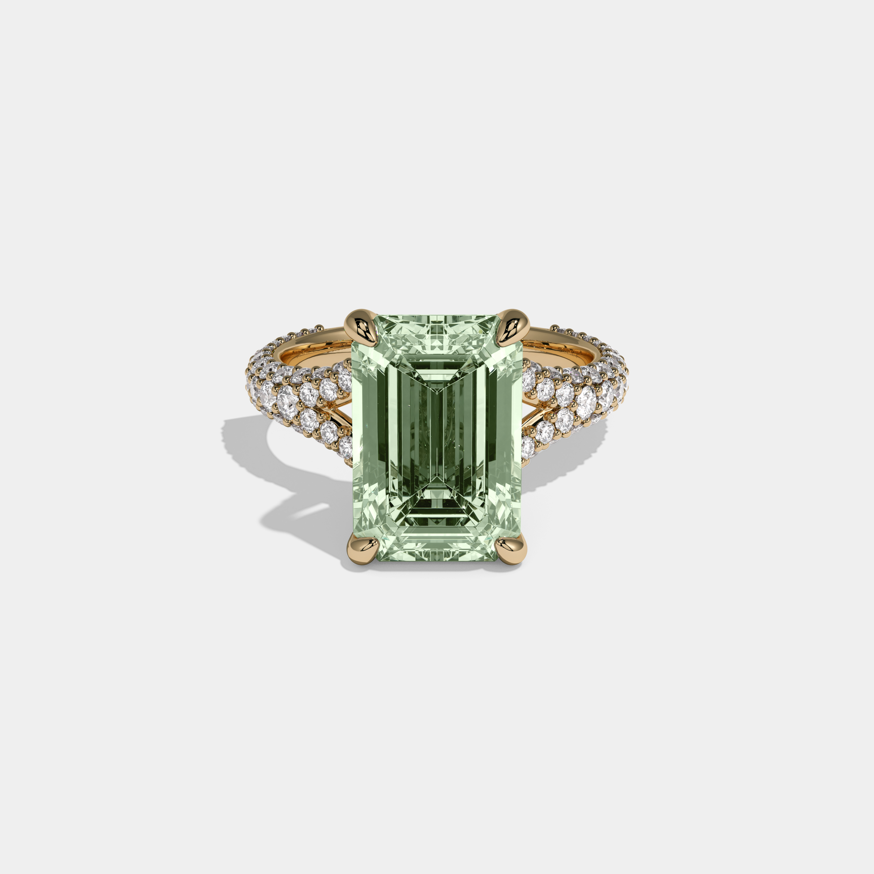 Adelaide Fancy Light Green Emerald Cut Diamond Band Engagement Ring 8ct 18K Yellow Gold