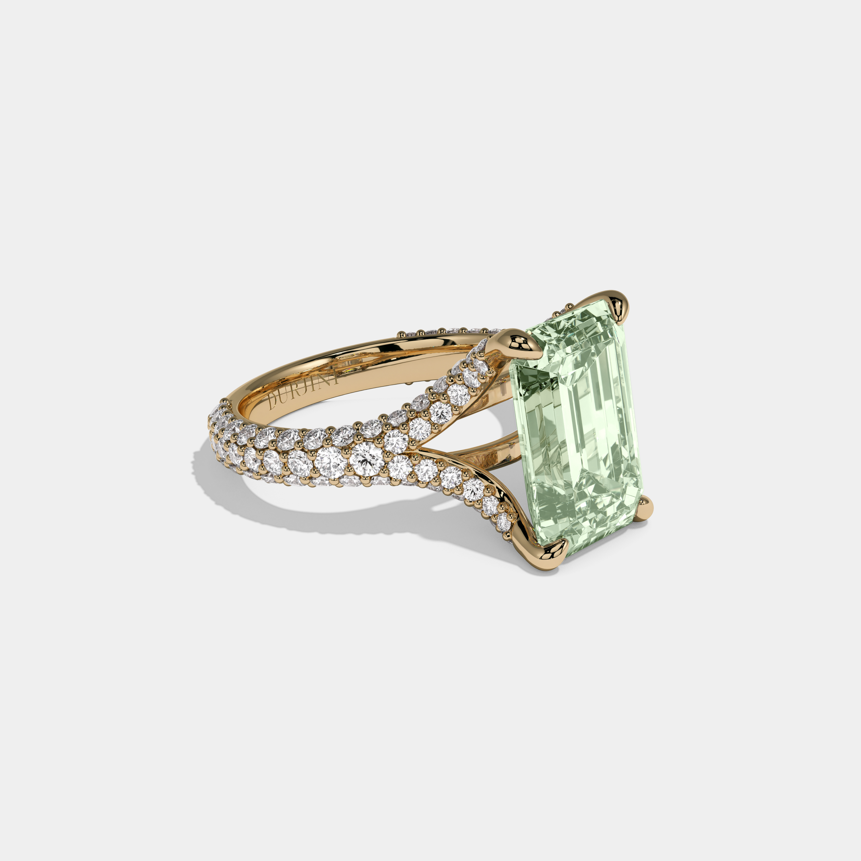 Adelaide Fancy Light Green Emerald Cut Diamond Band Engagement Ring 8ct 18K Yellow Gold