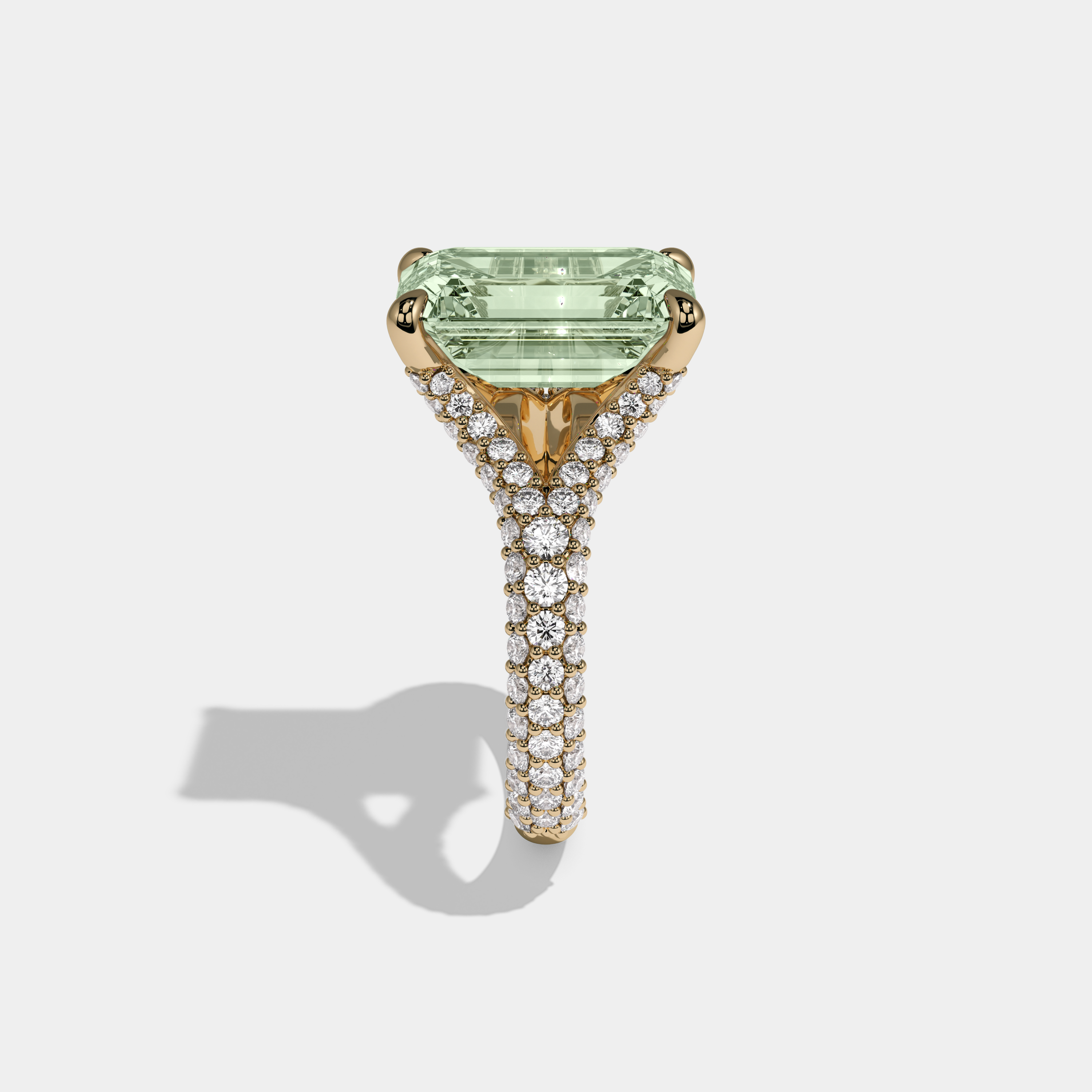 Adelaide Fancy Light Green Emerald Cut Diamond Band Engagement Ring 8ct 18K Yellow Gold