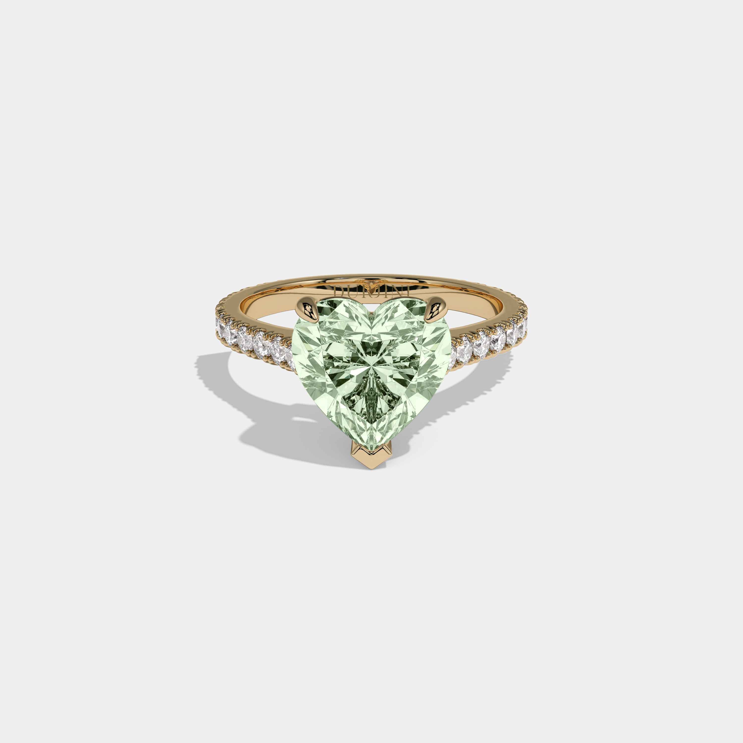 Adelaide Fancy Light Green Heart Cut Diamond Engagement Ring 7ct 18K Yellow Gold