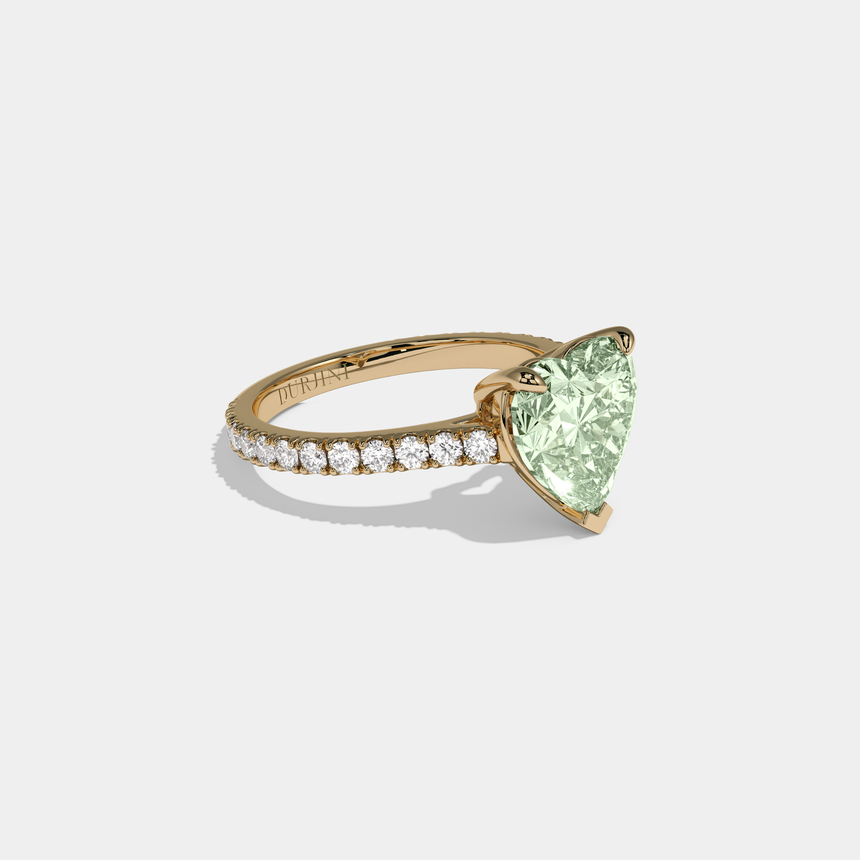 Adelaide Fancy Light Green Heart Cut Diamond Engagement Ring 7ct 18K Yellow Gold