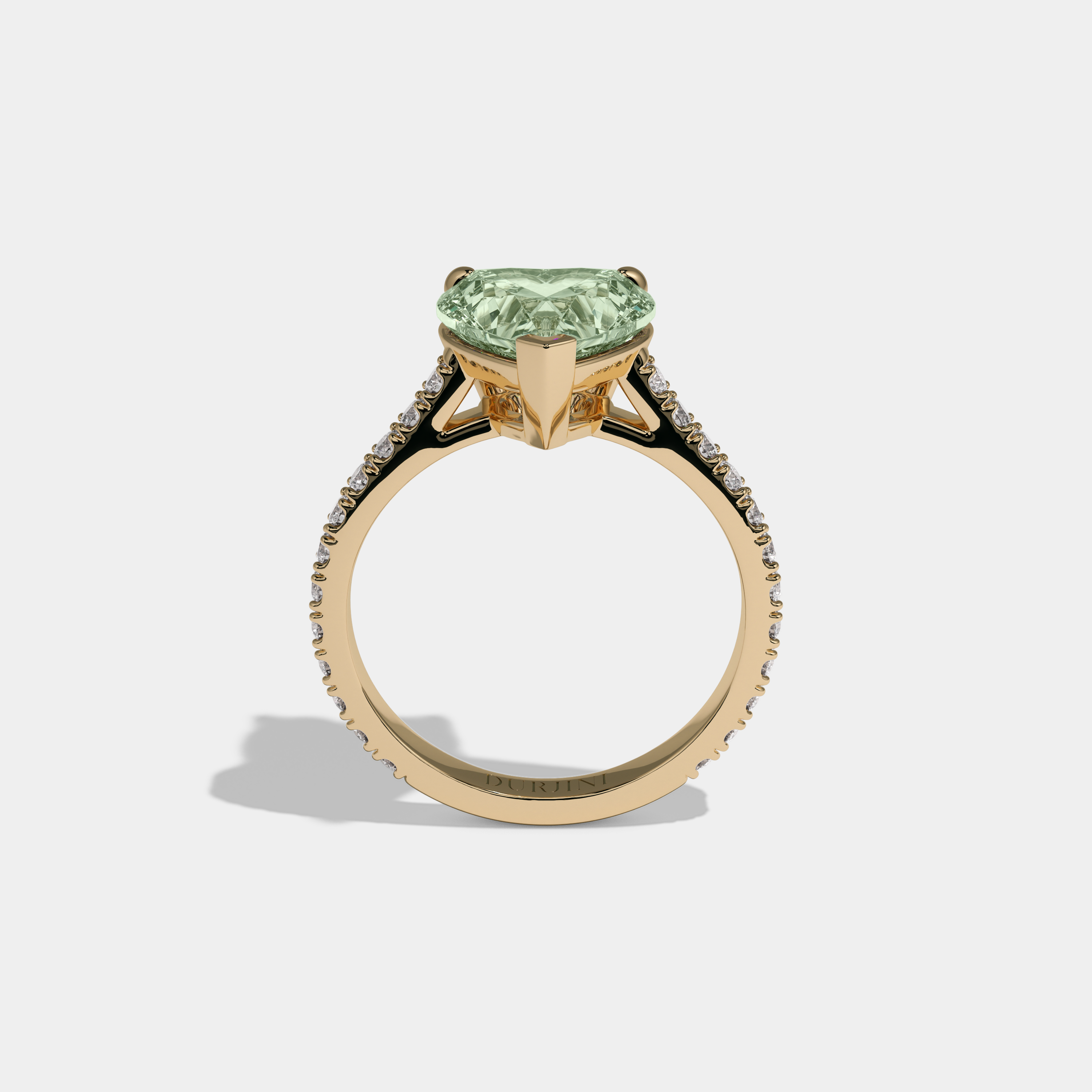 Adelaide Fancy Light Green Heart Cut Diamond Engagement Ring 7ct 18K Yellow Gold