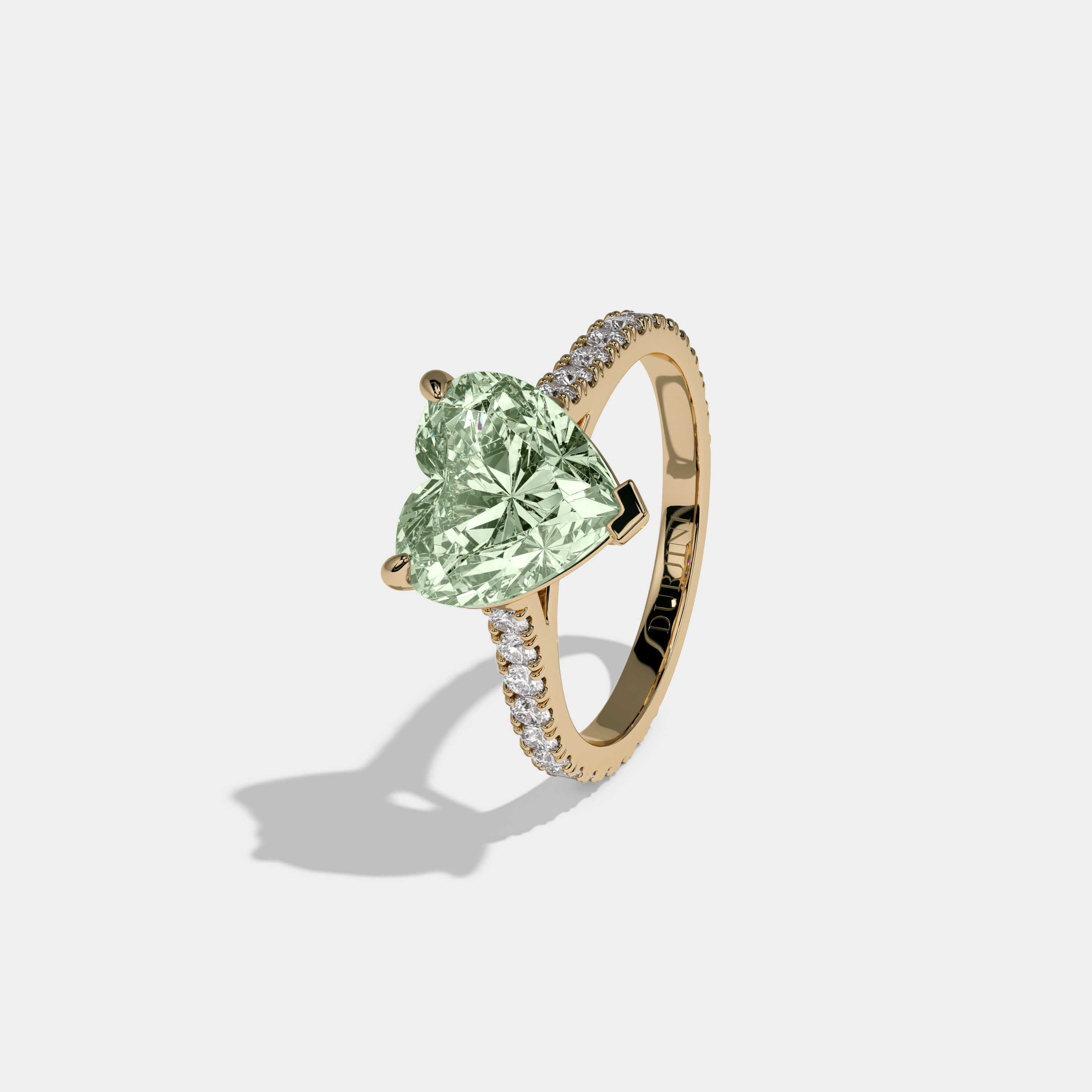 Adelaide Fancy Light Green Heart Cut Diamond Engagement Ring 7ct 18K Yellow Gold