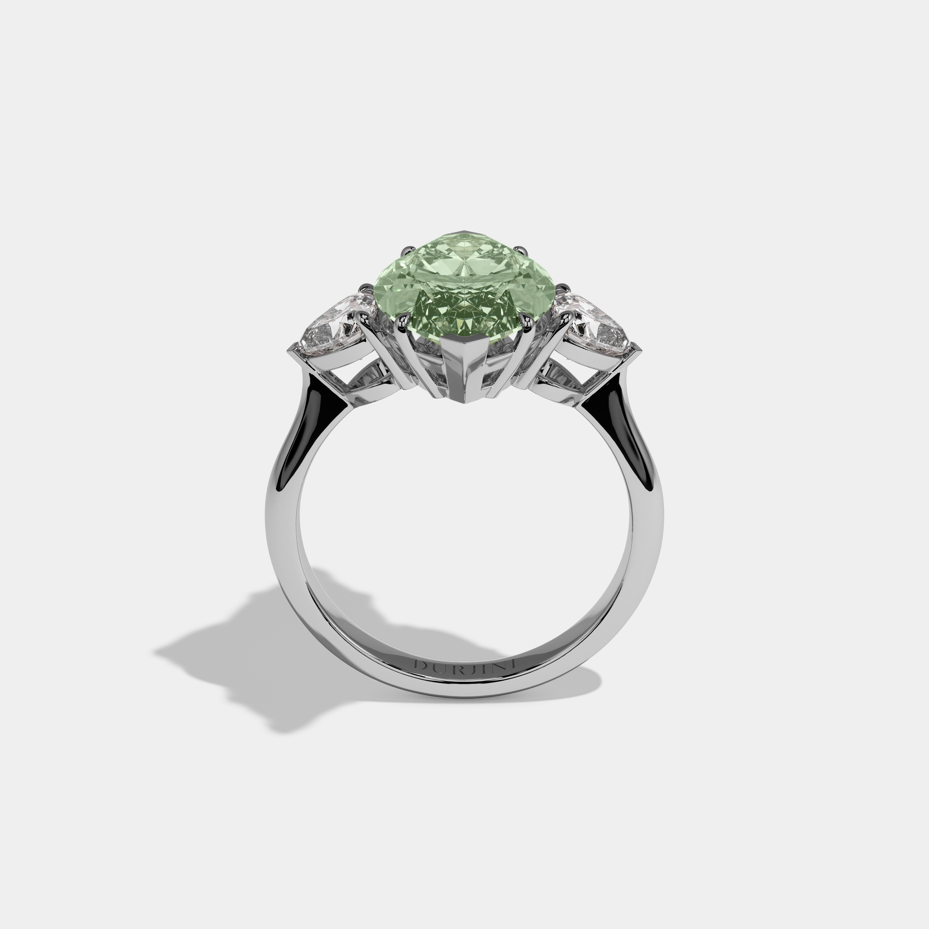 Alice Fancy Light Green Marquise Cut Diamond Plain Band With Heart Cut Sides Engagement Ring 8ct 18K White Gold