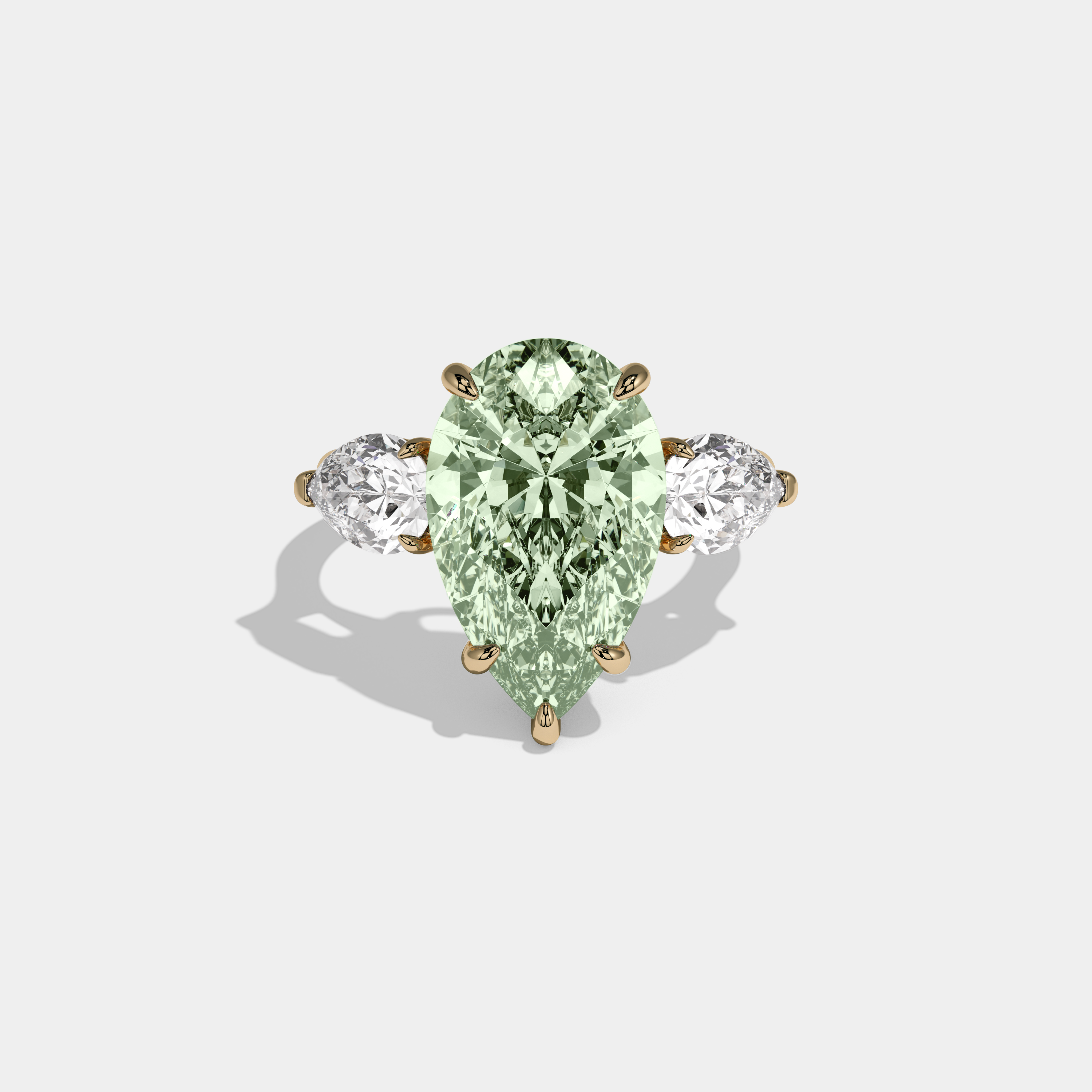 Helena Fancy Light Green Pear Cut Diamond Plain Band With Pear Cut Sides Engagement Ring 8ct 18k Yellow Gold