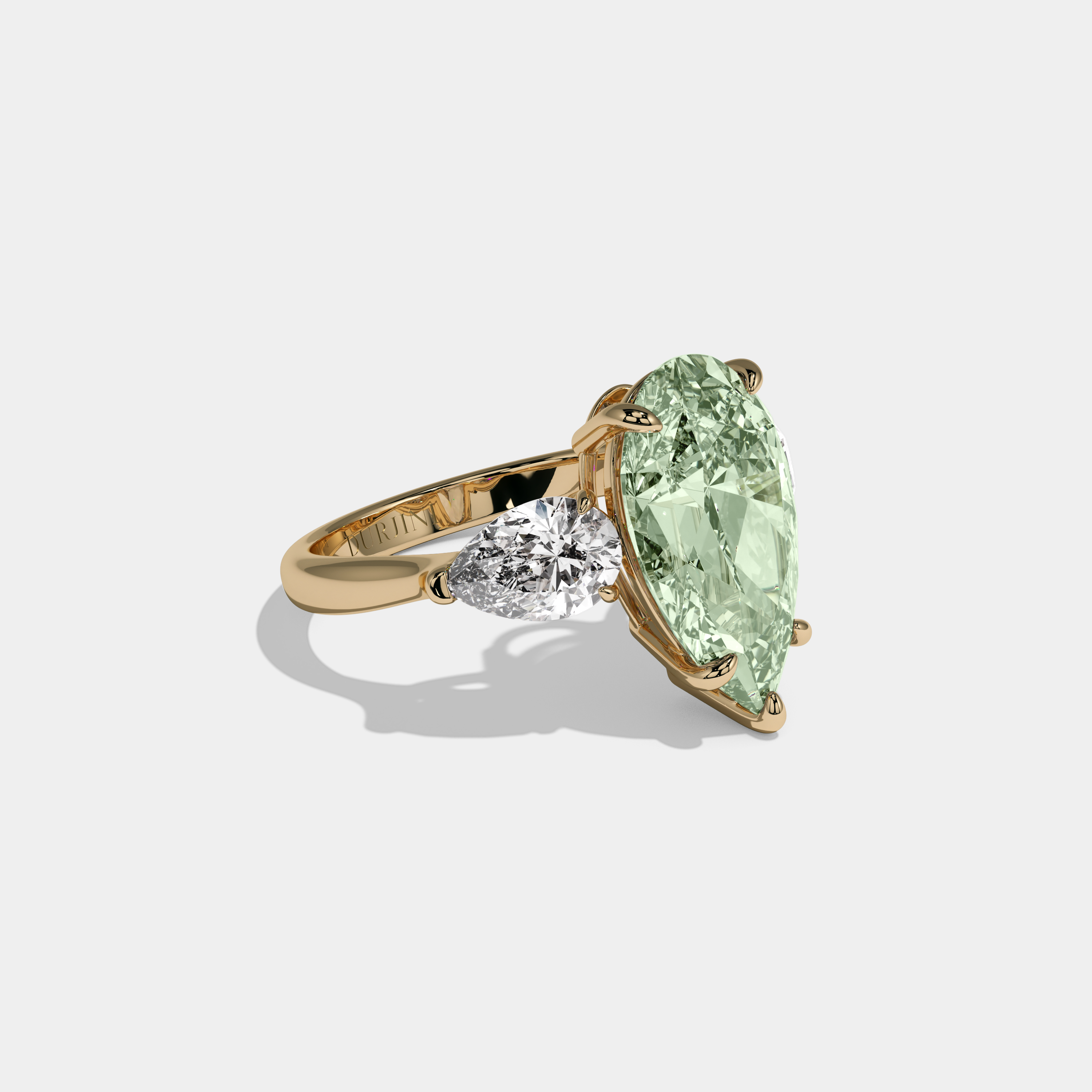 Helena Fancy Light Green Pear Cut Diamond Plain Band With Pear Cut Sides Engagement Ring 8ct 18k Yellow Gold