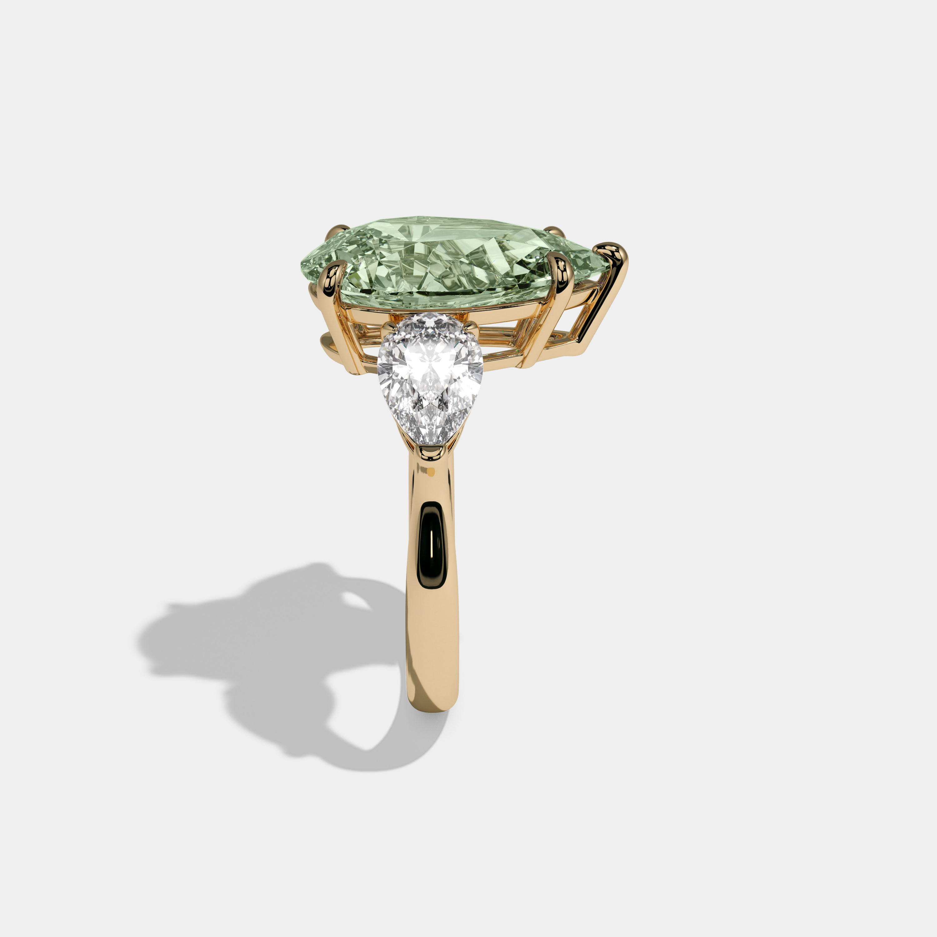 Helena Fancy Light Green Pear Cut Diamond Plain Band With Pear Cut Sides Engagement Ring 8ct 18k Yellow Gold