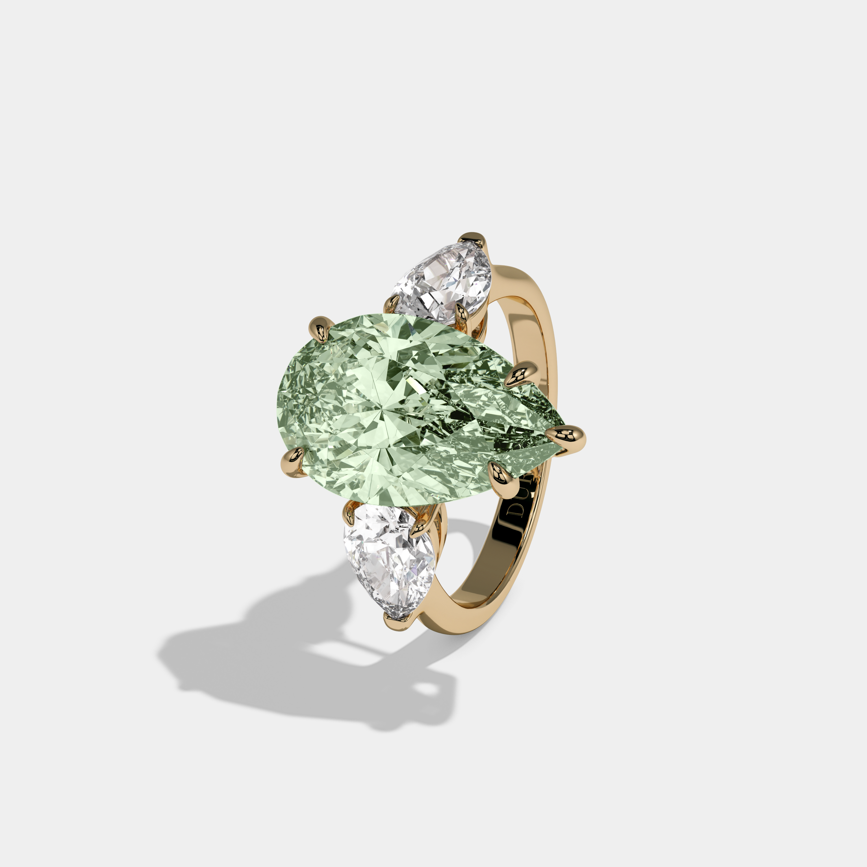 Helena Fancy Light Green Pear Cut Diamond Plain Band With Pear Cut Sides Engagement Ring 8ct 18k Yellow Gold