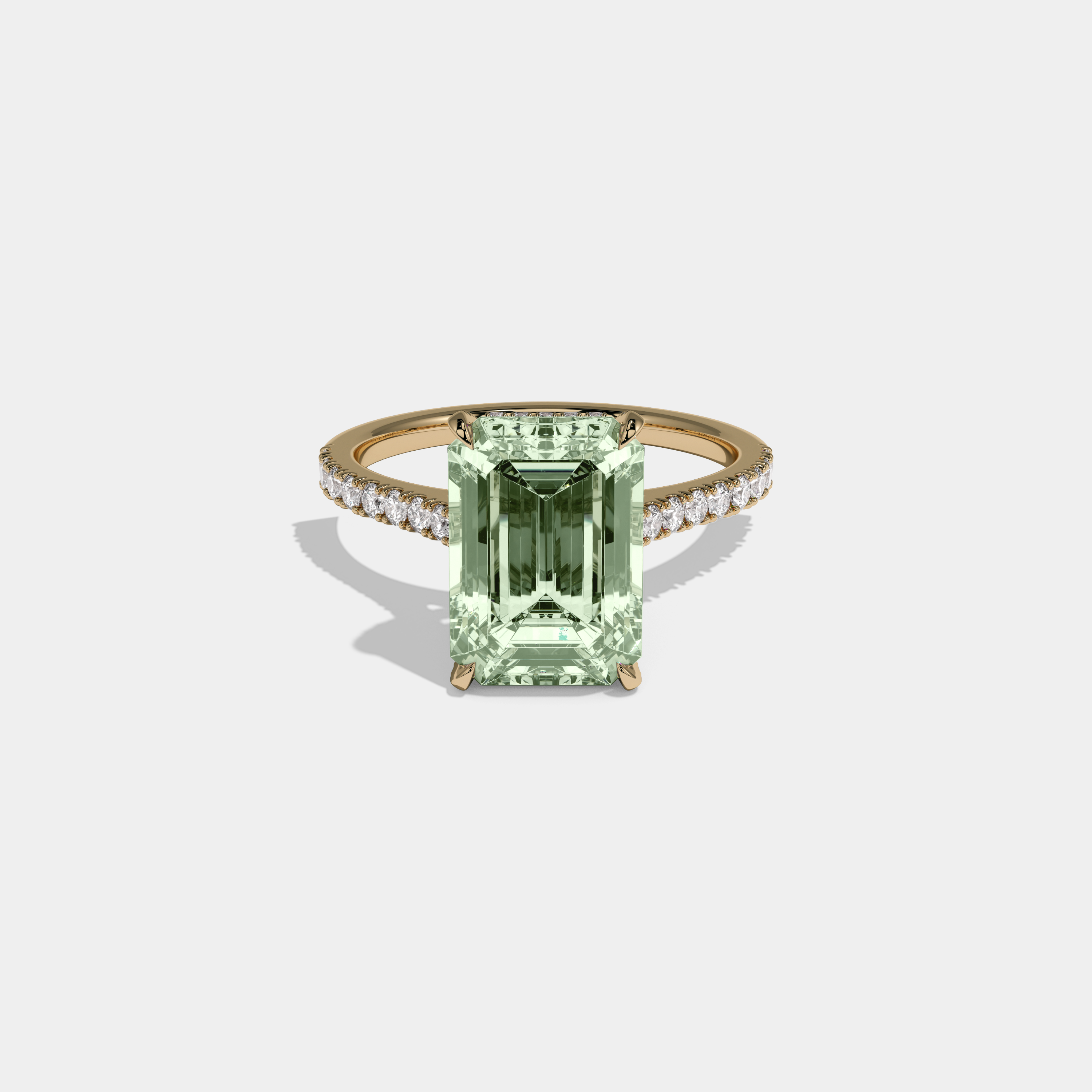 Margaret Fancy Light Green Emerald Cut Diamond Band Engagement Ring 8ct 18k Yellow Gold
