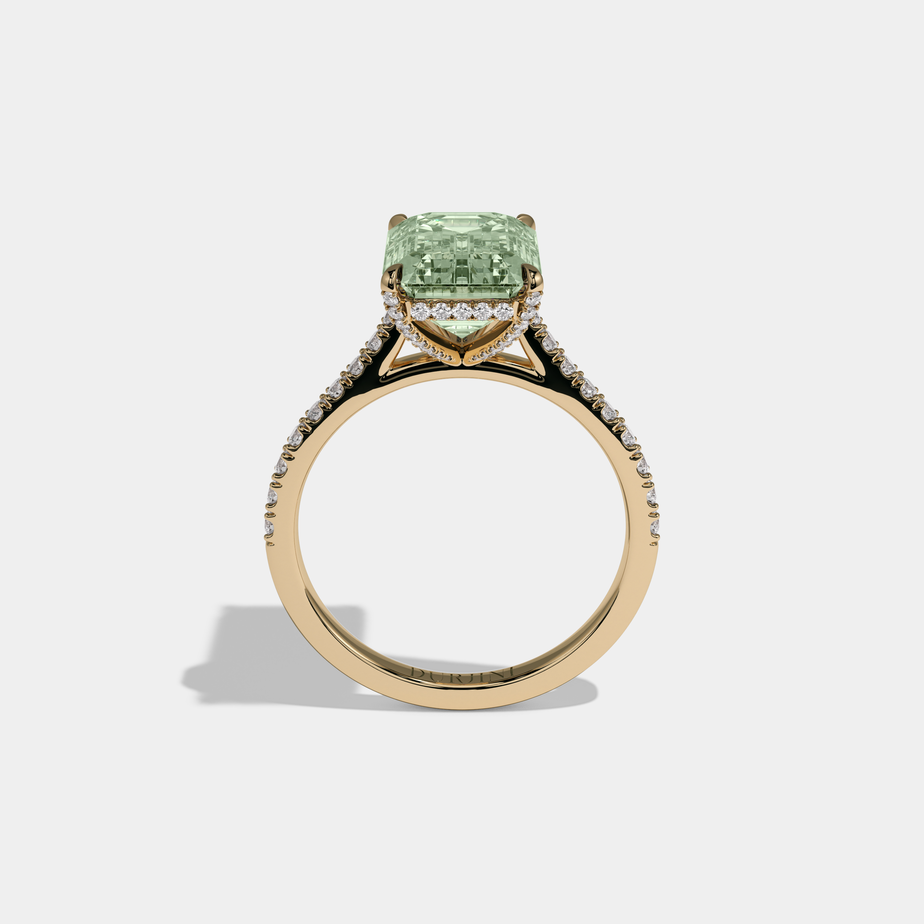 Margaret Fancy Light Green Emerald Cut Diamond Band Engagement Ring 8ct 18k Yellow Gold