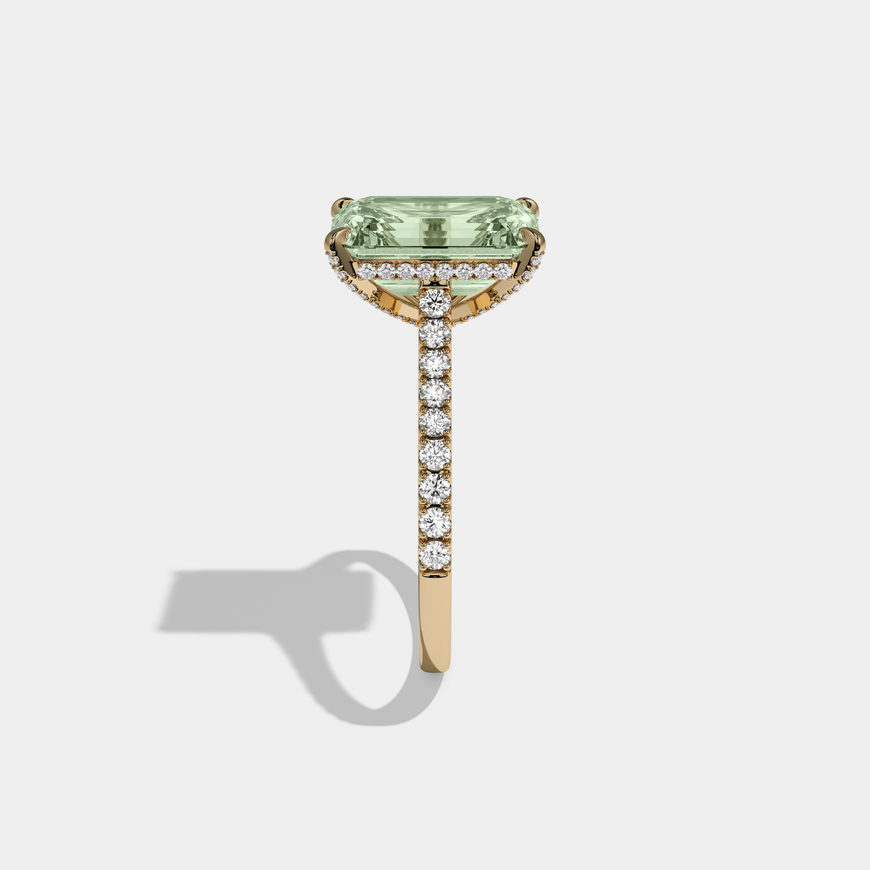 Margaret Fancy Light Green Emerald Cut Diamond Band Engagement Ring 8ct 18k Yellow Gold