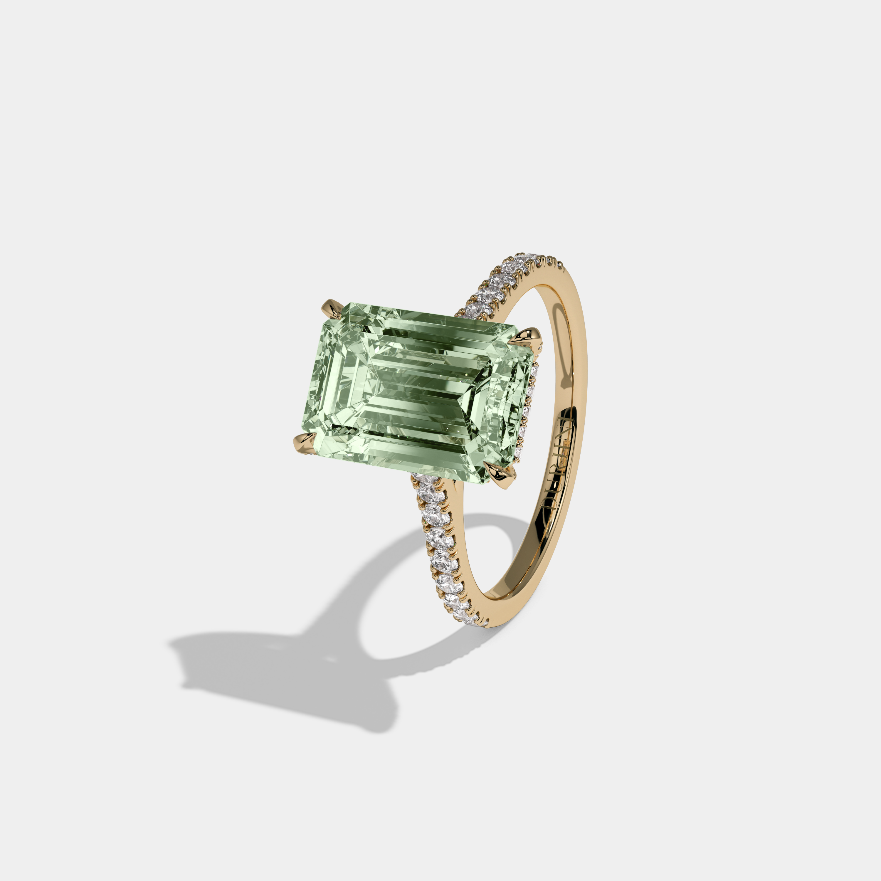 Margaret Fancy Light Green Emerald Cut Diamond Band Engagement Ring 8ct 18k Yellow Gold