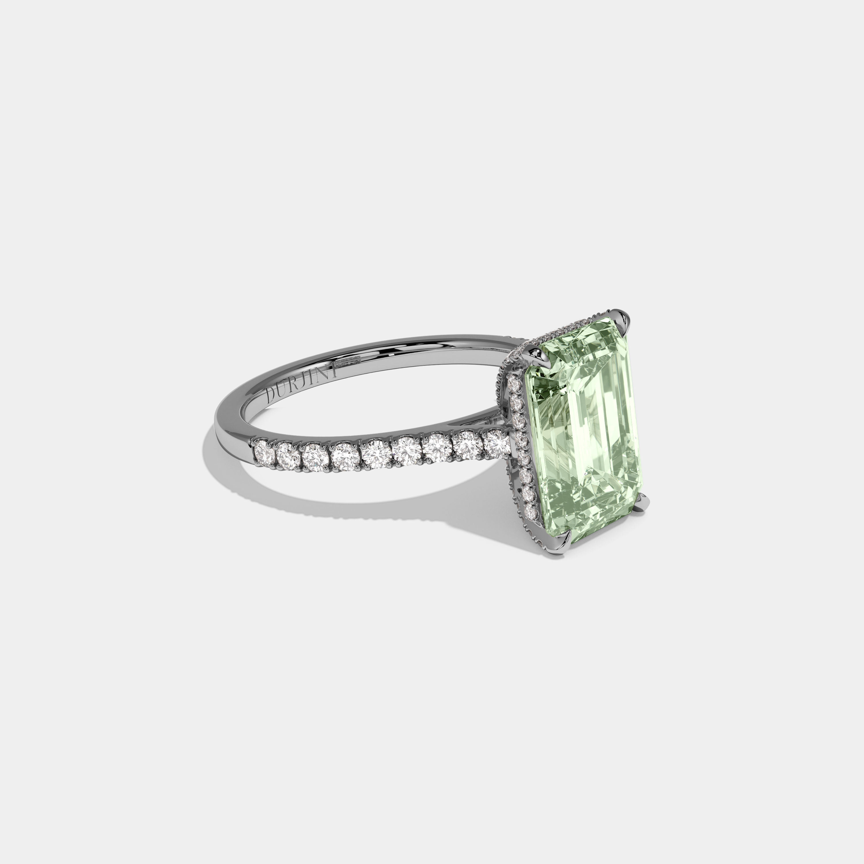 Beatrice Fancy Light Green Emerald Cut Diamond Band Engagement Ring 8ct 18k White Gold