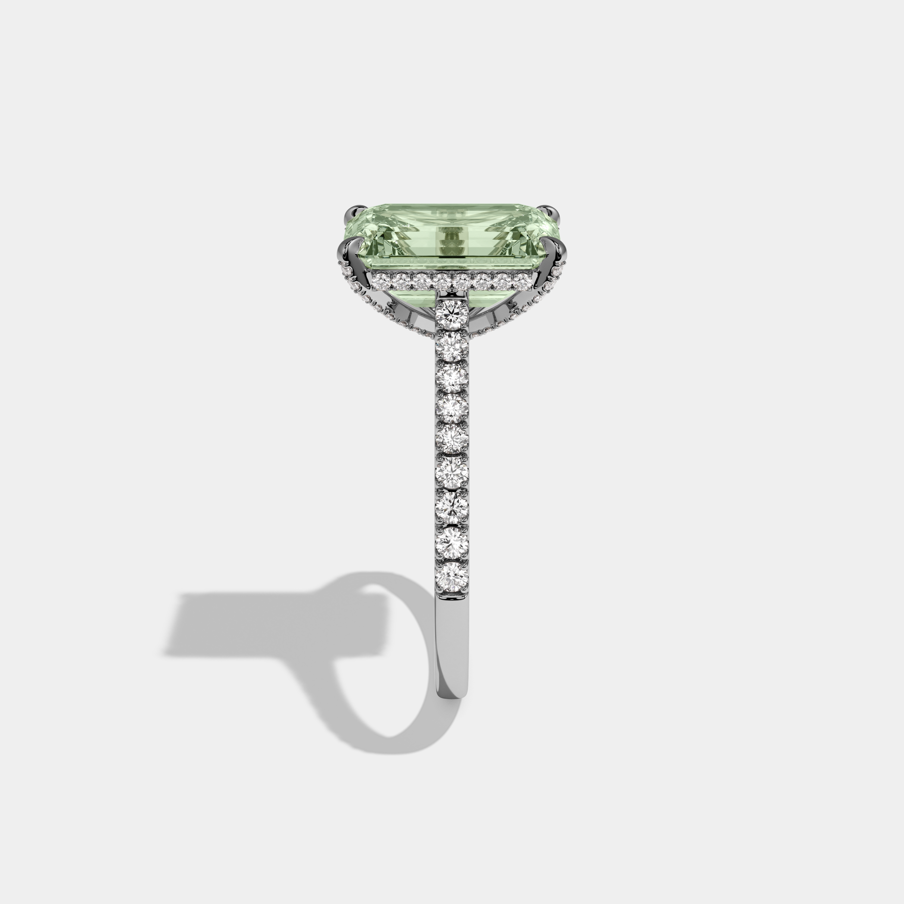 Beatrice Fancy Light Green Emerald Cut Diamond Band Engagement Ring 8ct 18k White Gold