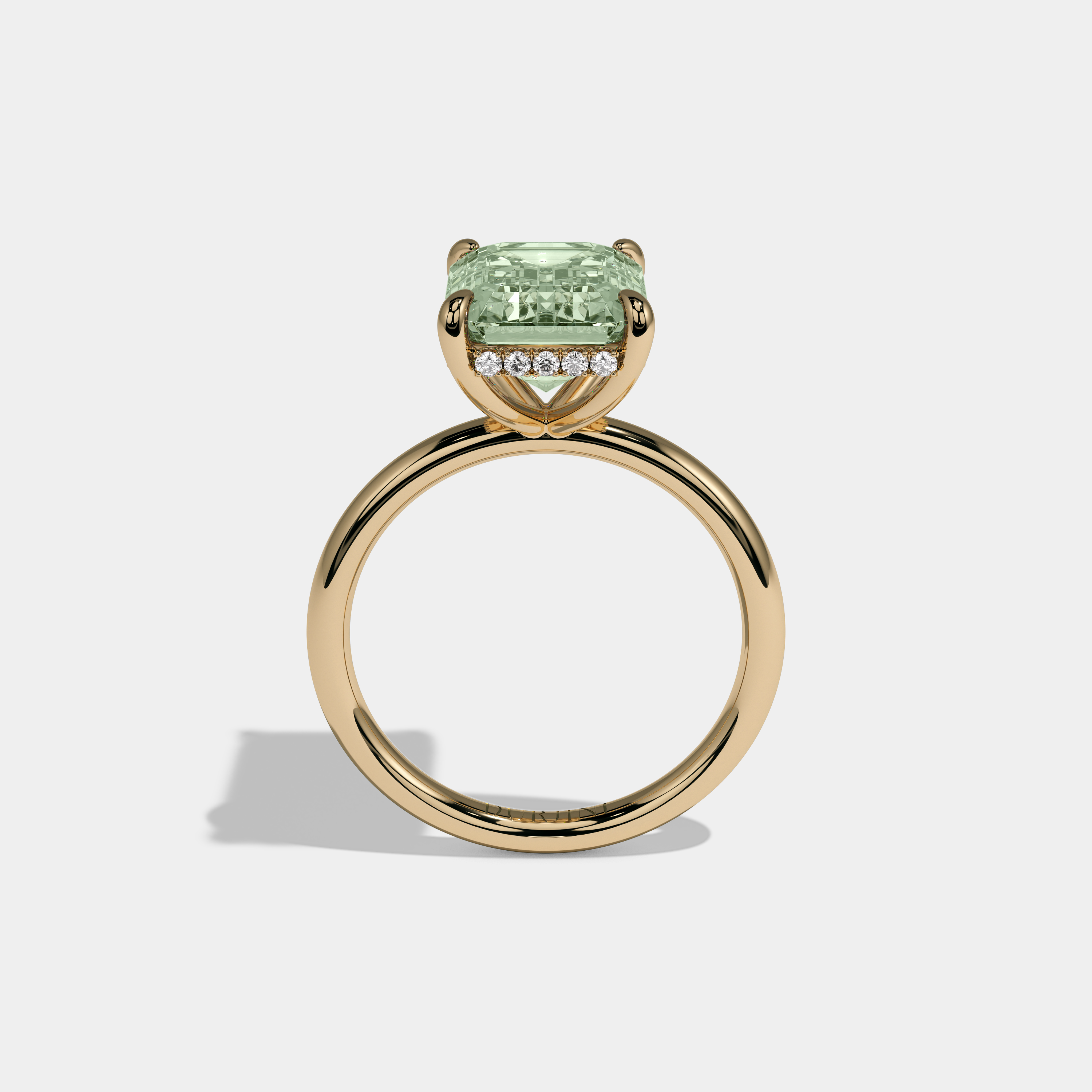 Eugenie Fancy Light Green Emerald Cut Diamond Plain Band Engagement Ring 6.50ct 18k Yellow Gold