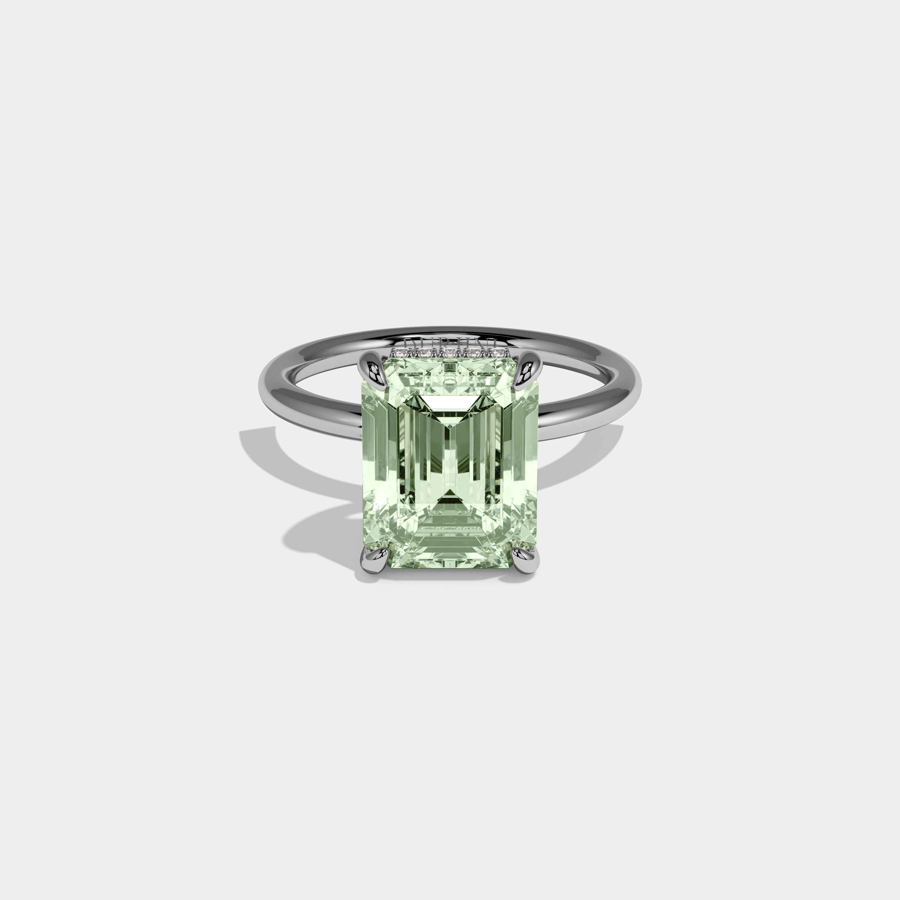 Beatrice Fancy Light Green Emerald Cut Diamond Plain Band Engagement Ring 6.50ct 18k White Gold