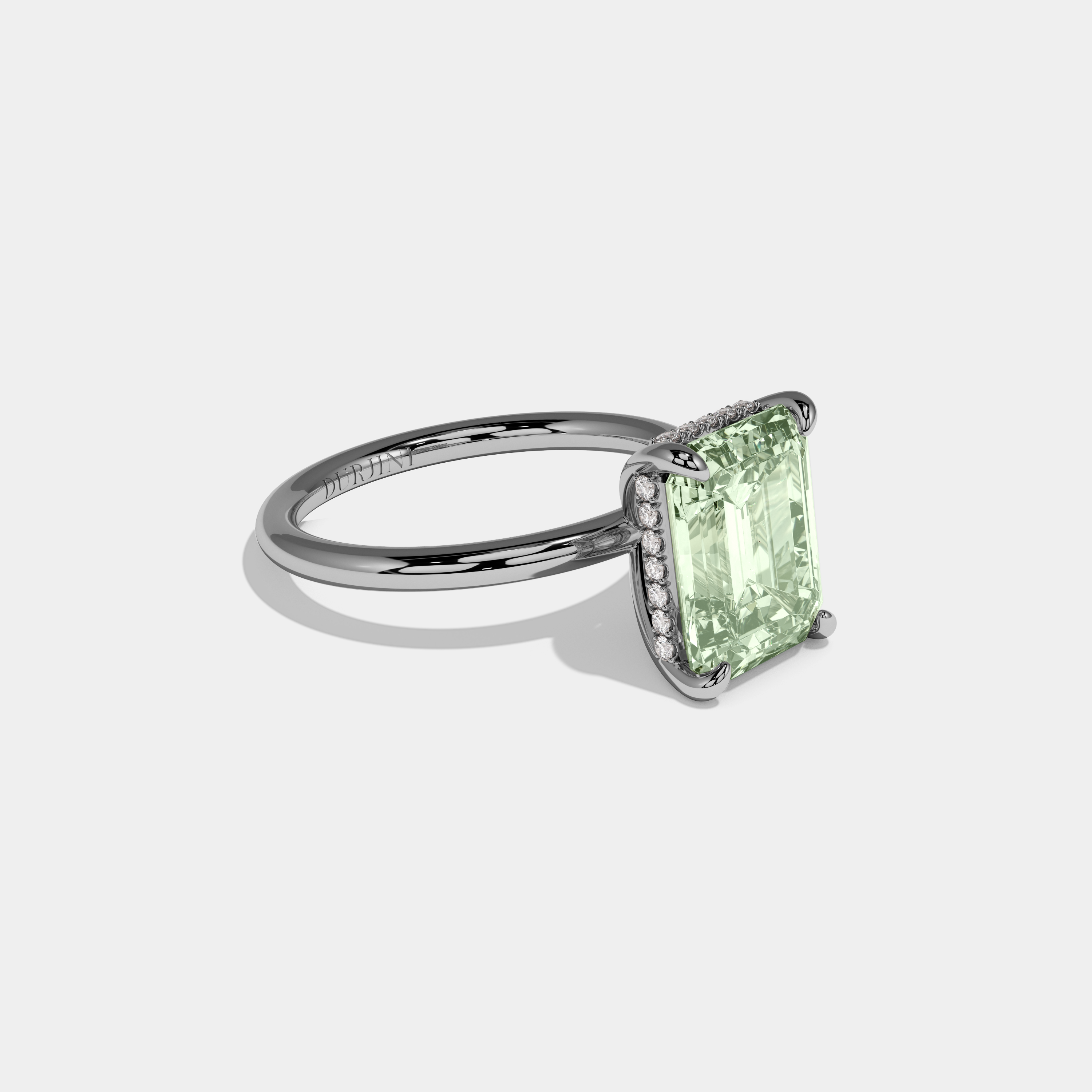 Beatrice Fancy Light Green Emerald Cut Diamond Plain Band Engagement Ring 6.50ct 18k White Gold