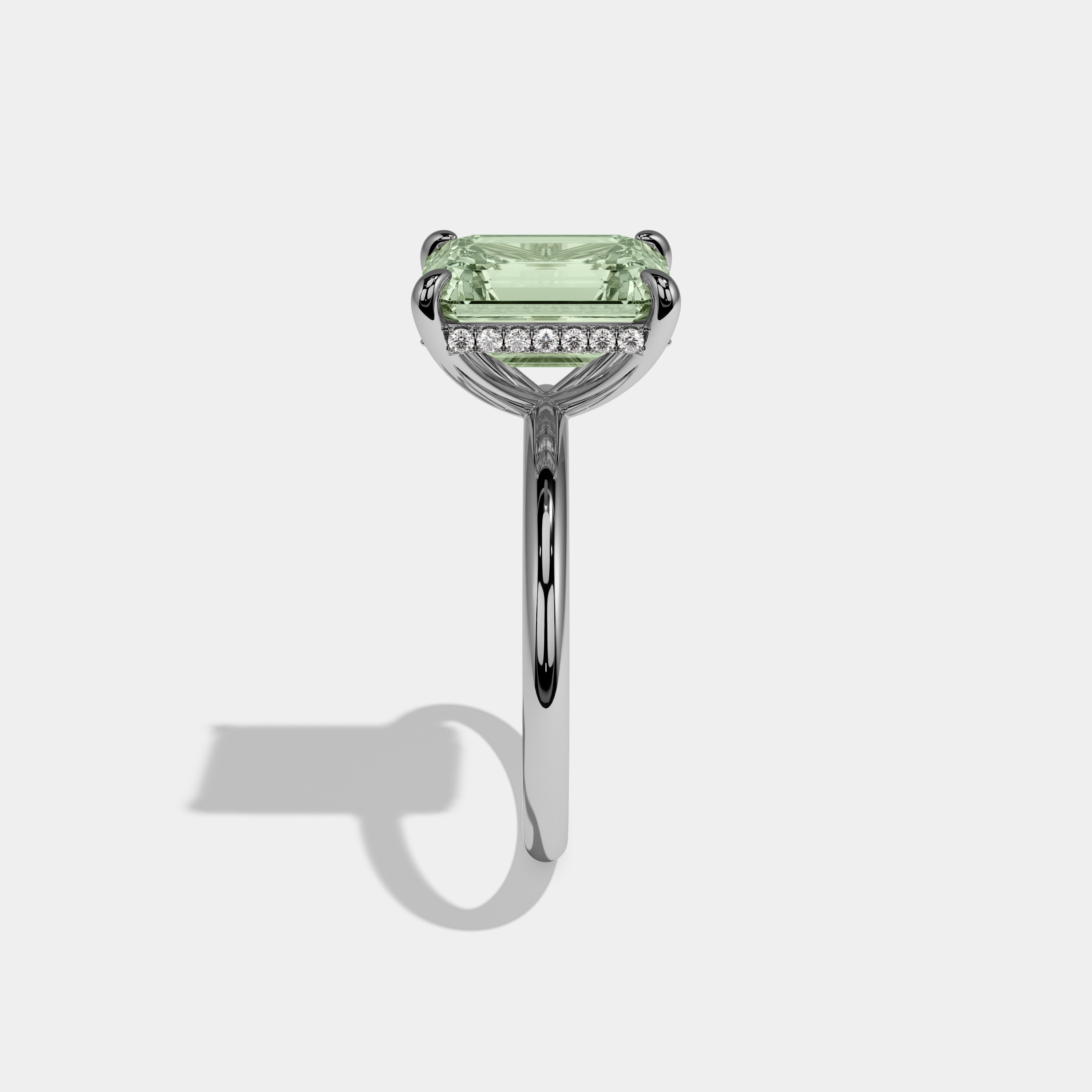 Beatrice Fancy Light Green Emerald Cut Diamond Plain Band Engagement Ring 6.50ct 18k White Gold
