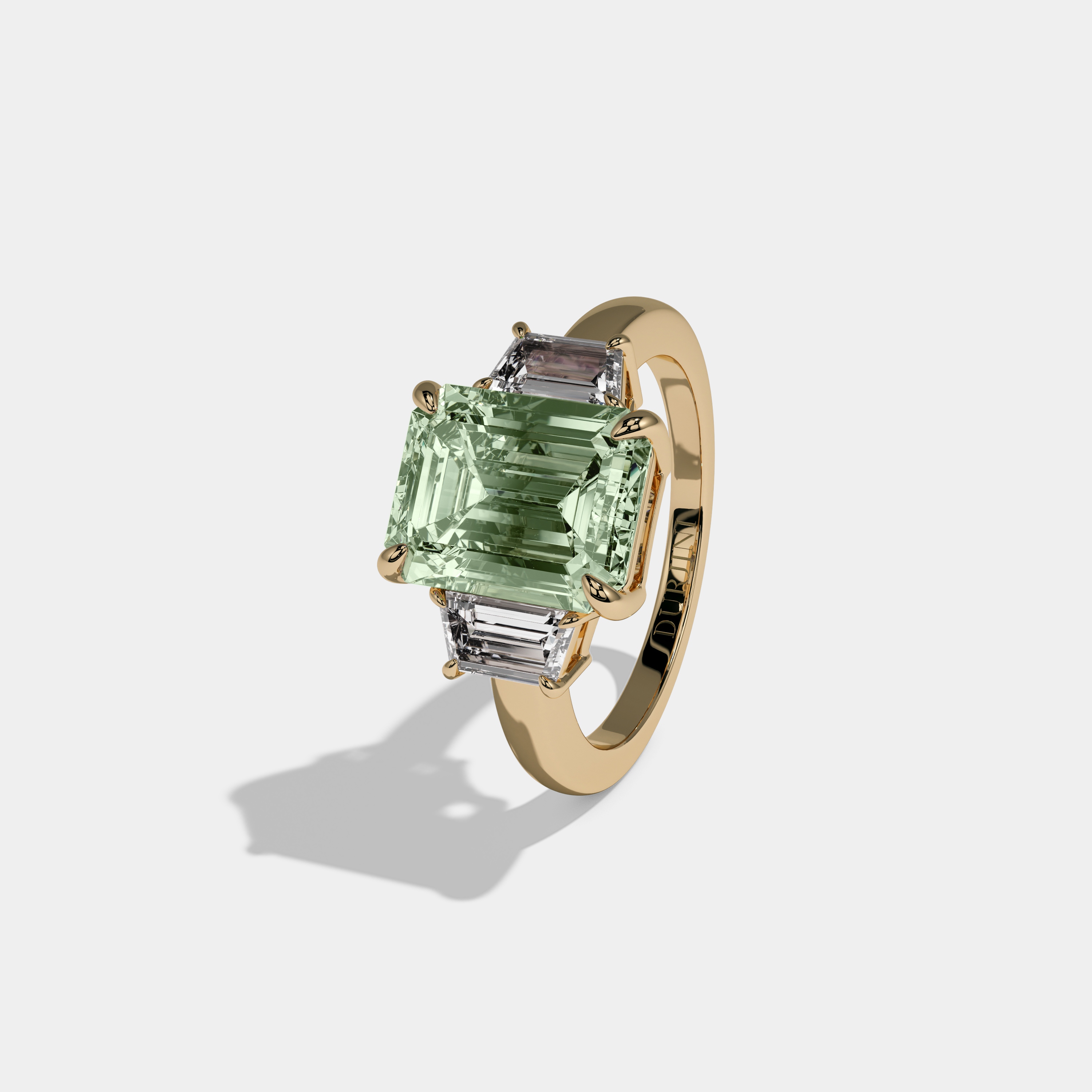 Eugenie Fancy Light Green Emerald Cut Diamond Plain Band With Step Cut Sides Engagement Ring 8ct 18k Yellow Gold