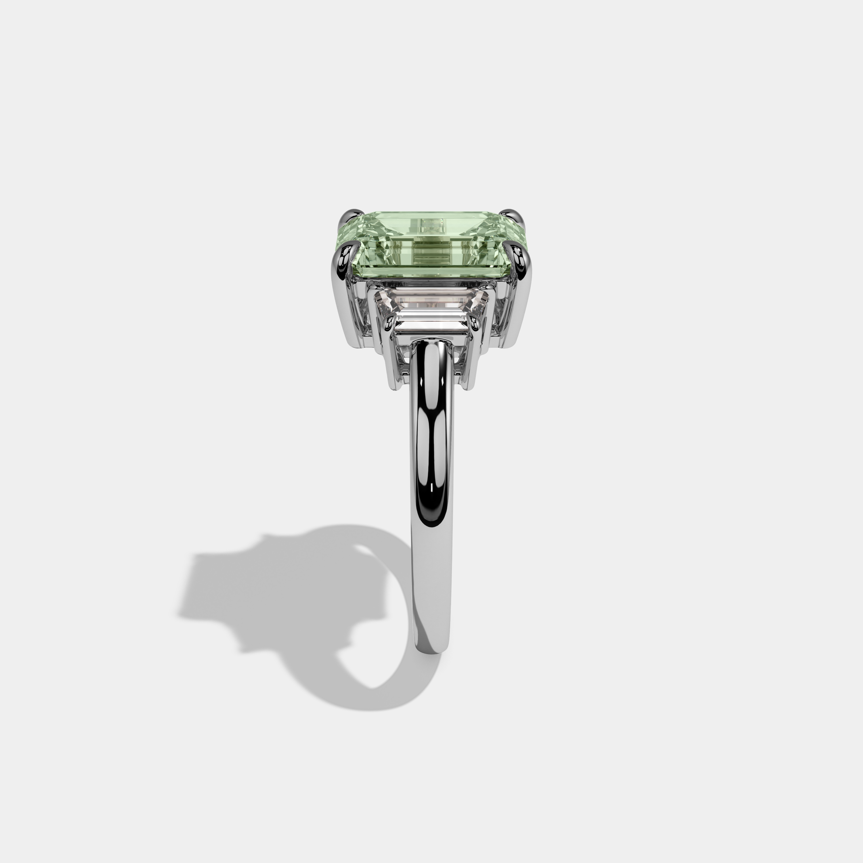 Beatrice Fancy Light Green Emerald Cut Diamond Plain Band With Step Cut Sides Engagement Ring 8ct 18k White Gold