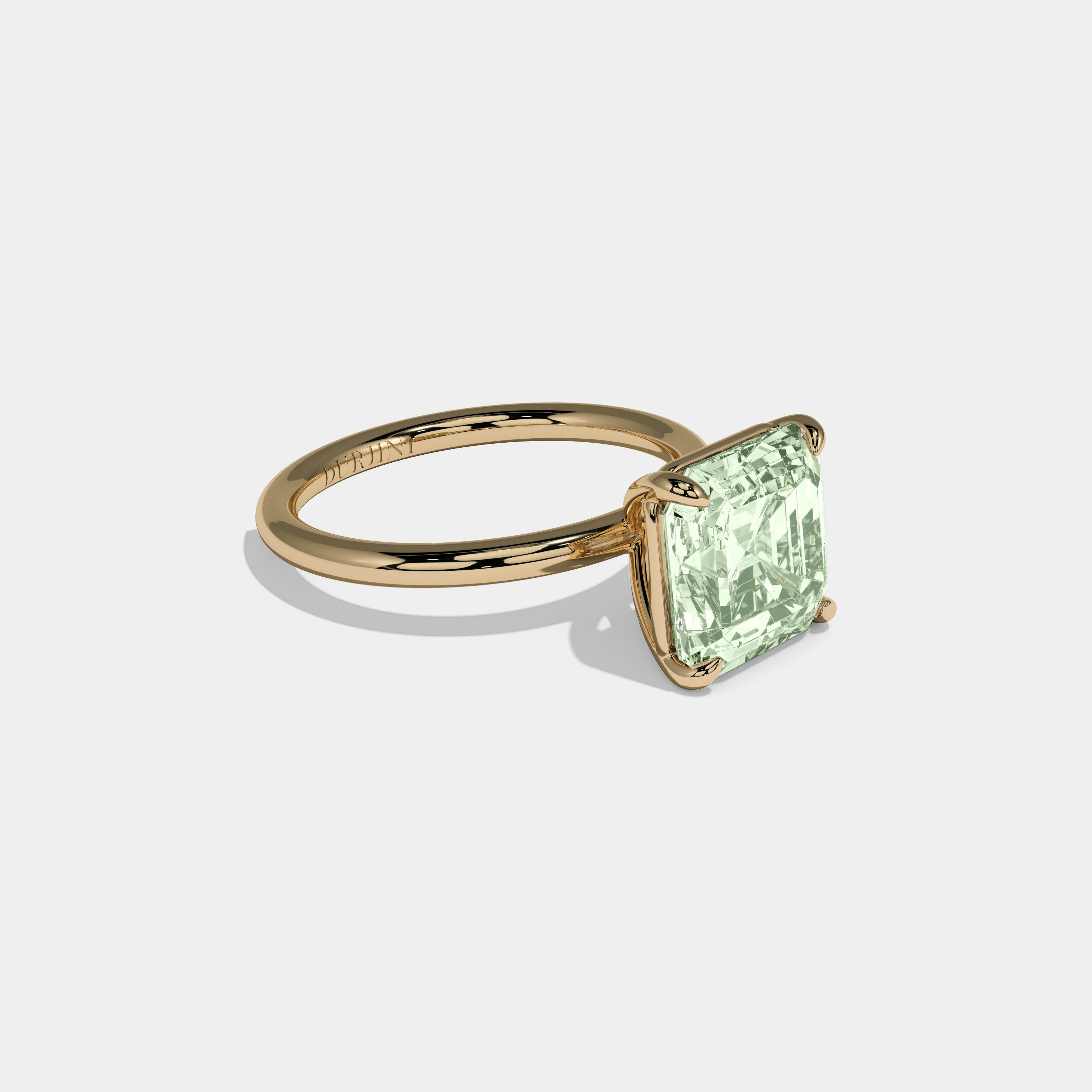 Eugenie Fancy Light Green Asscher Cut Diamond Plain Band Engagement Ring 6ct 18k Yellow Gold