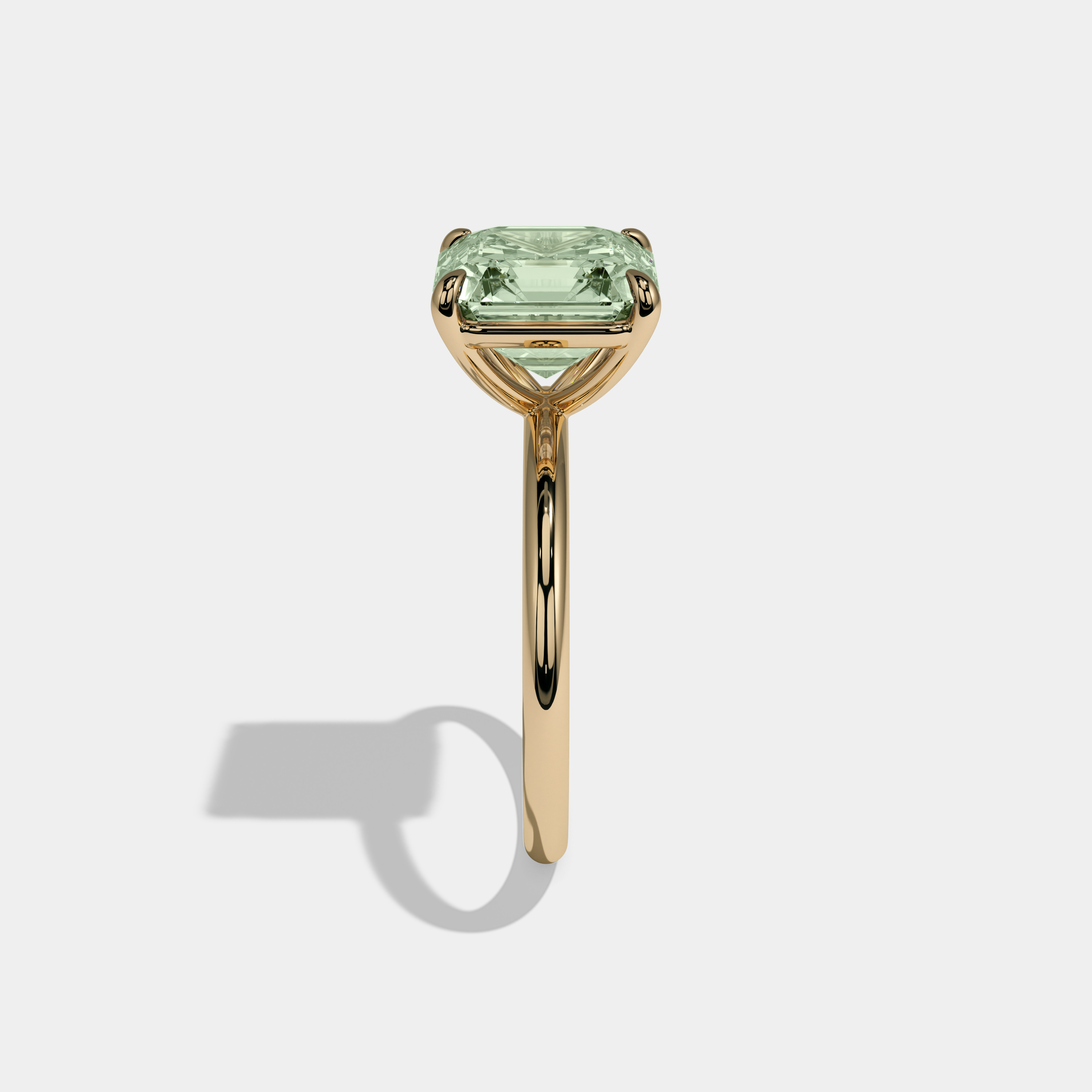 Eugenie Fancy Light Green Asscher Cut Diamond Plain Band Engagement Ring 6ct 18k Yellow Gold