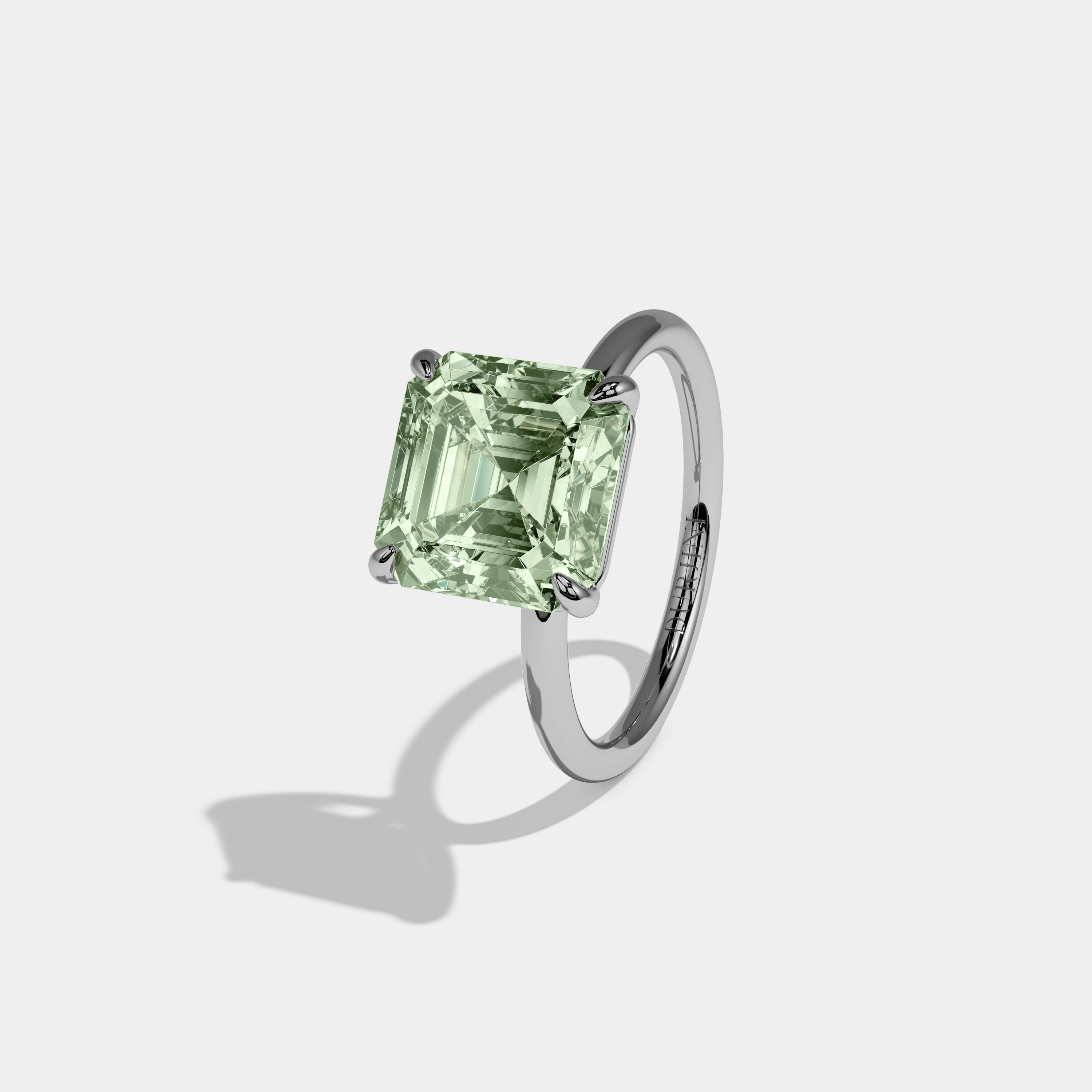 Beatrice Fancy Light Green Asscher Cut Diamond Plain Band Engagement Ring 6ct 18k White Gold