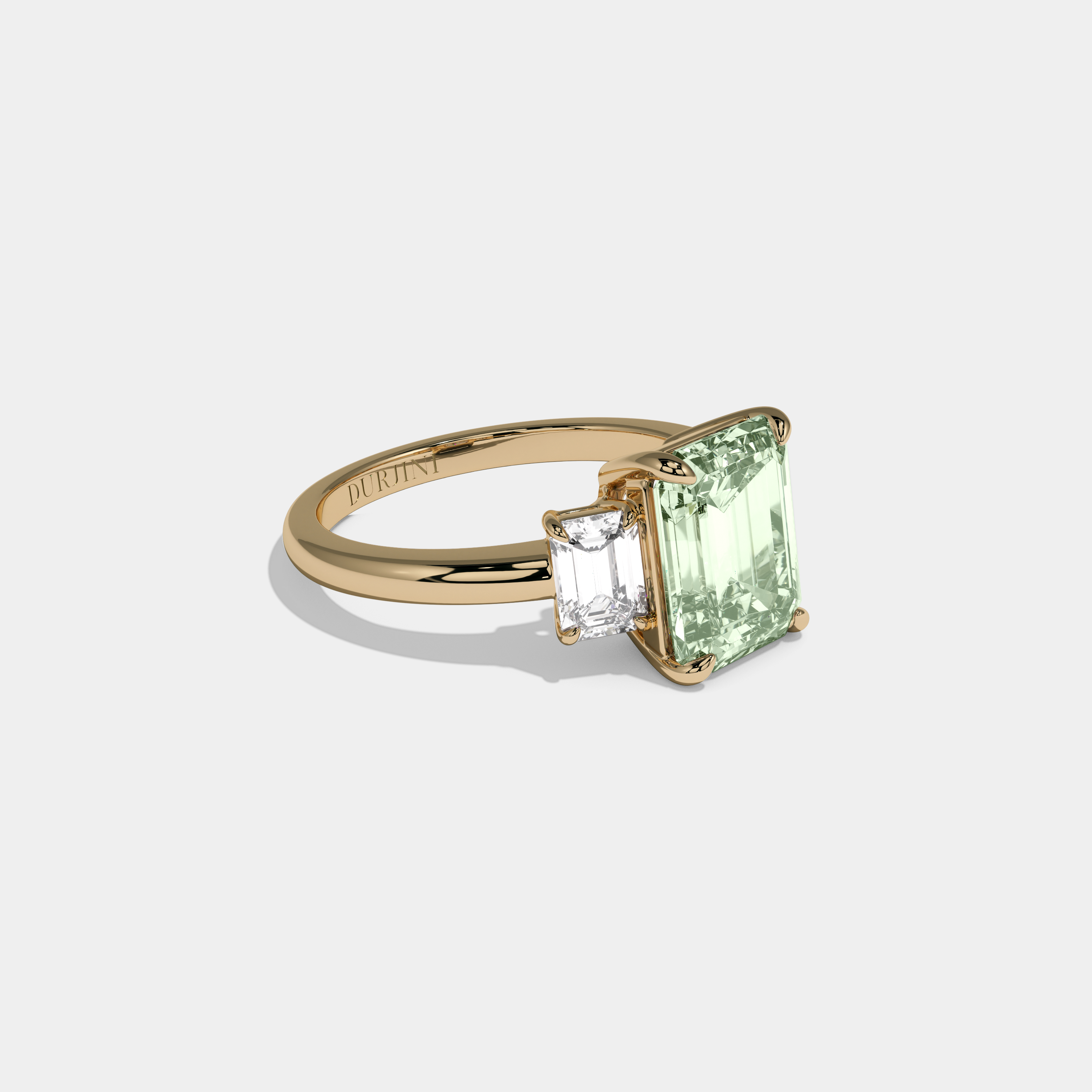 Eugenie Fancy Light Green Emerald Cut Diamond Plain Band With Emerald Cut Sides Engagement Ring 8ct 18k Yellow Gold