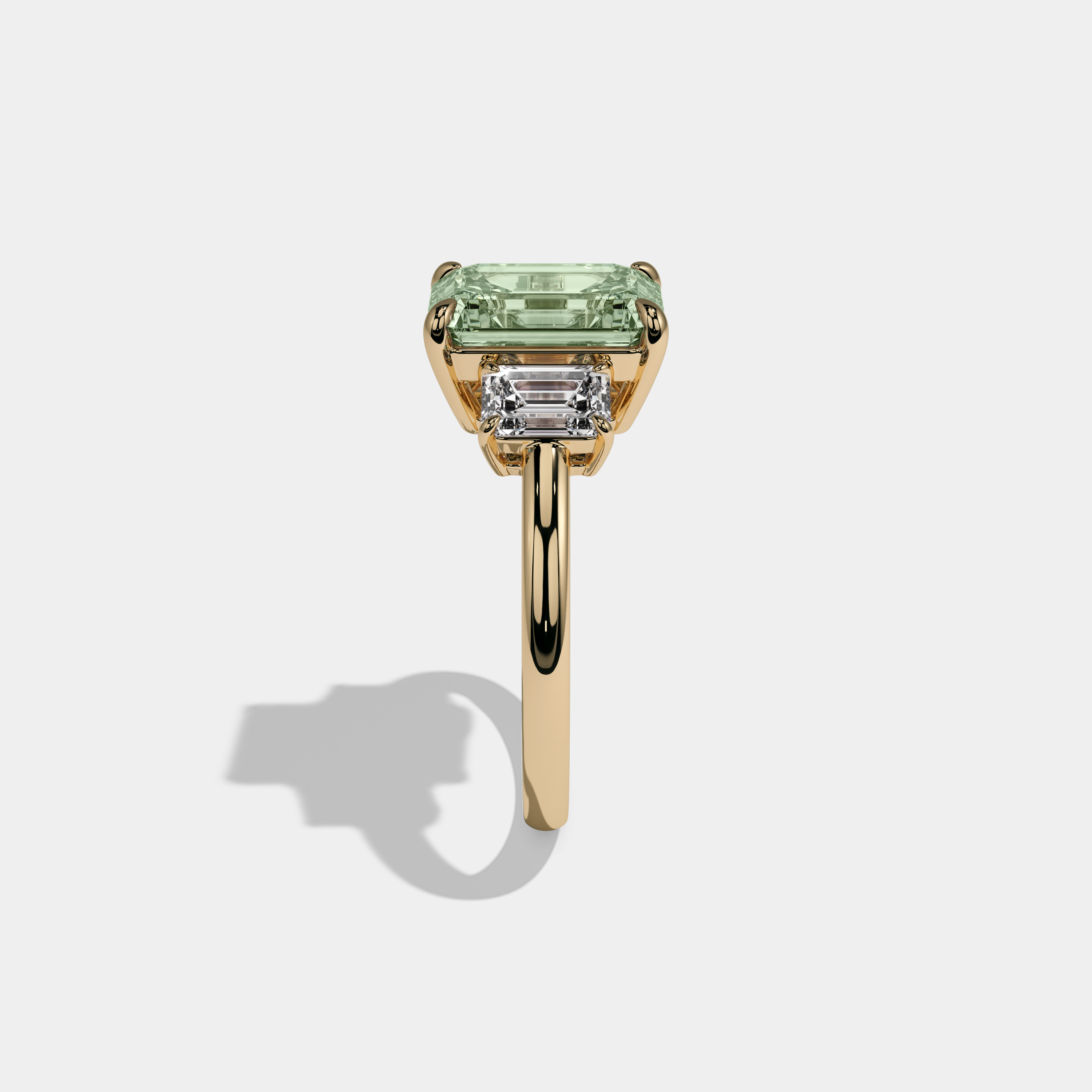 Eugenie Fancy Light Green Emerald Cut Diamond Plain Band With Emerald Cut Sides Engagement Ring 8ct 18k Yellow Gold