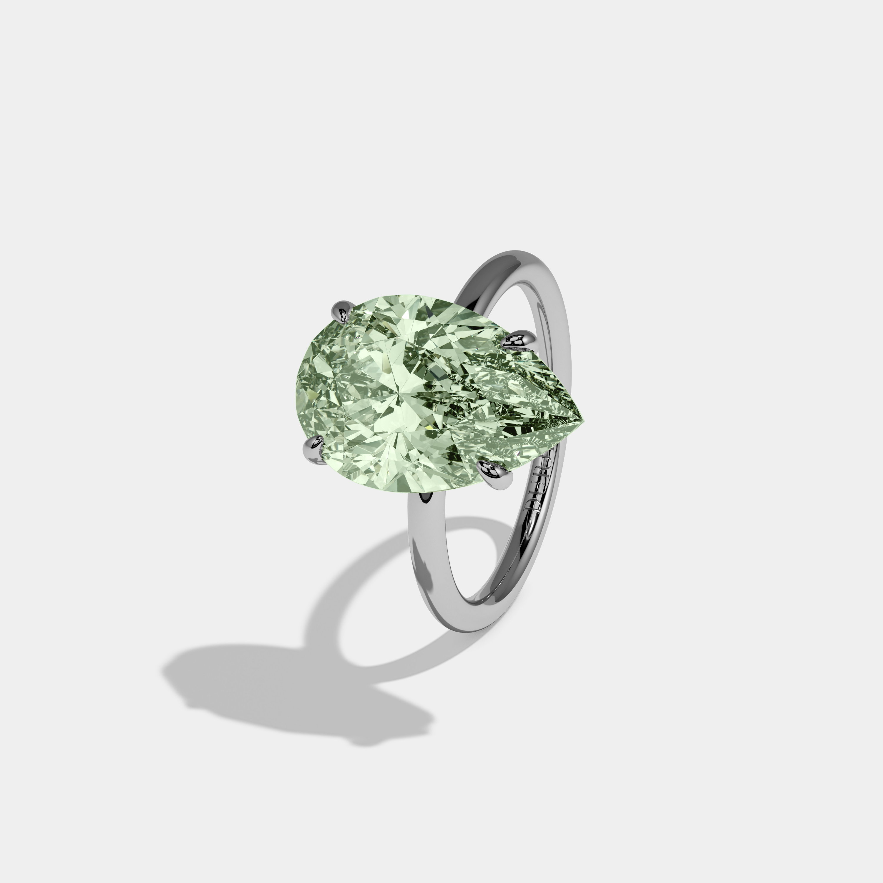 Matilda Fancy Light Green Pear Cut Diamond Plain Band Engagement Ring 6ct 18K White Gold