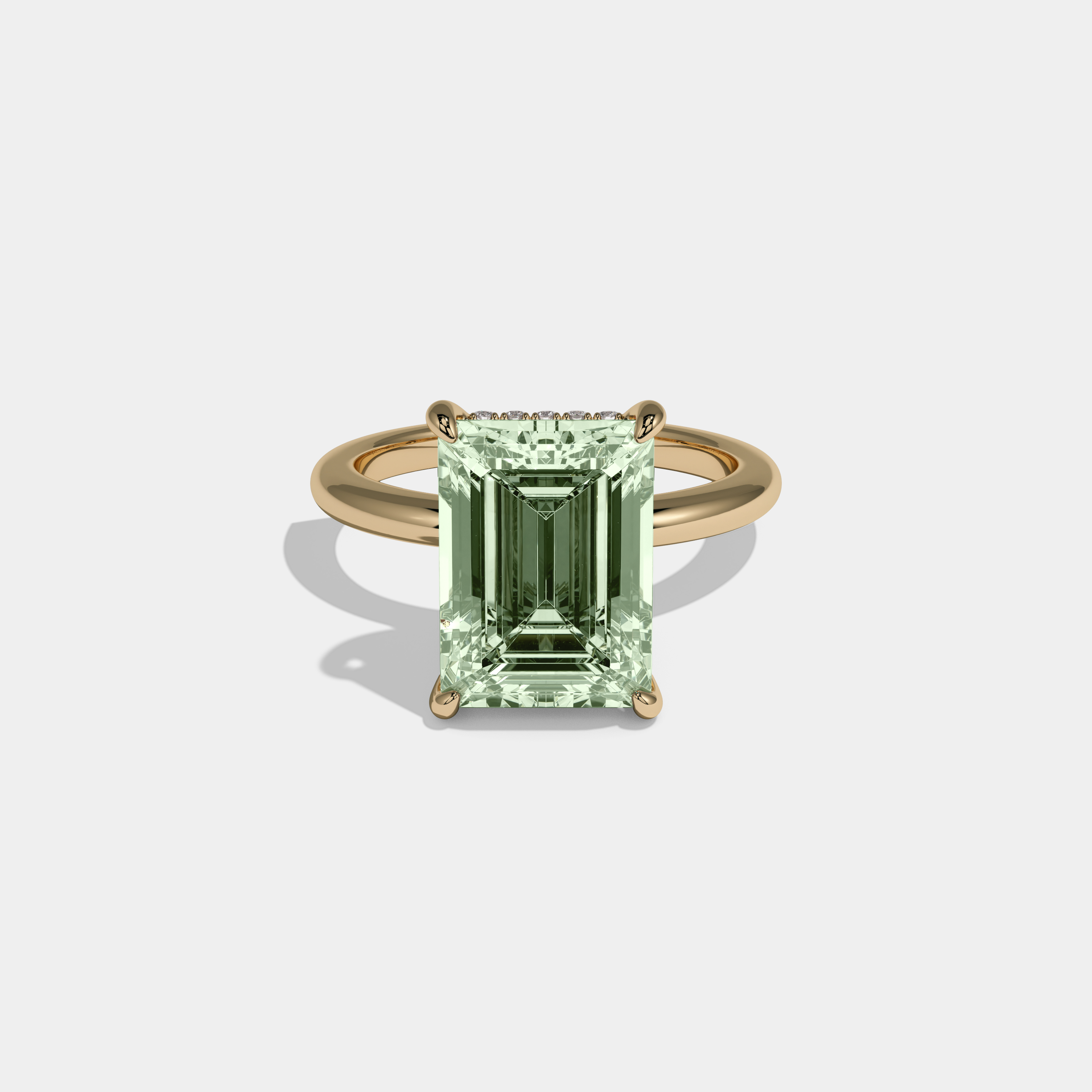 Margaret Fancy Light Green Emerald Cut Diamond Plain Band Engagement Ring 6.5ct 18K Yellow Gold