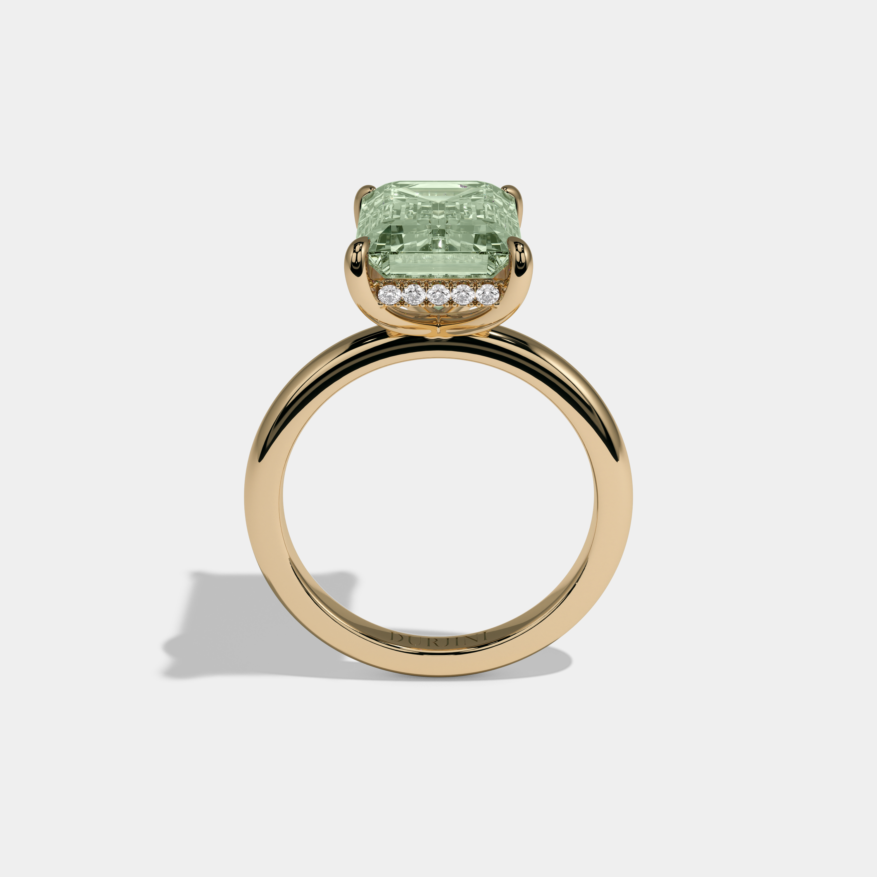 Margaret Fancy Light Green Emerald Cut Diamond Plain Band Engagement Ring 6.5ct 18K Yellow Gold