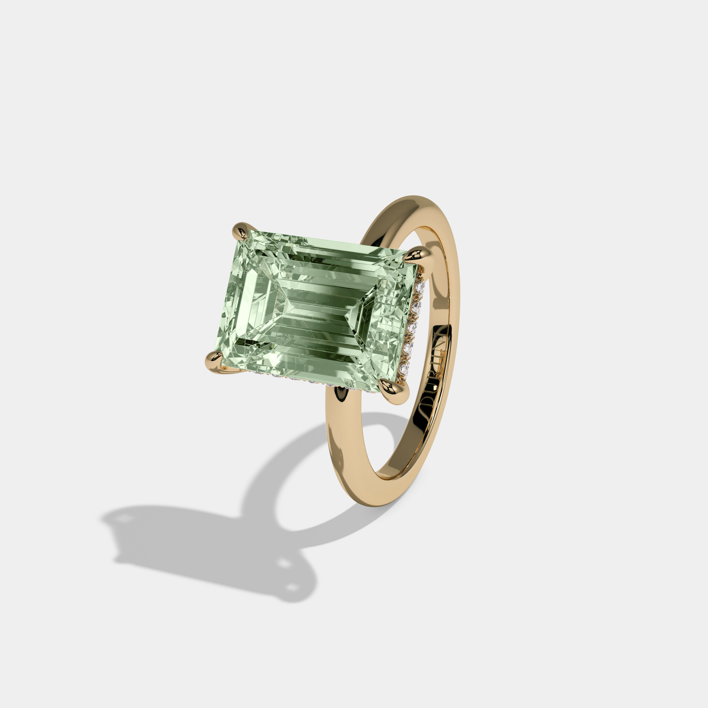 Margaret Fancy Light Green Emerald Cut Diamond Plain Band Engagement Ring 6.5ct 18K Yellow Gold