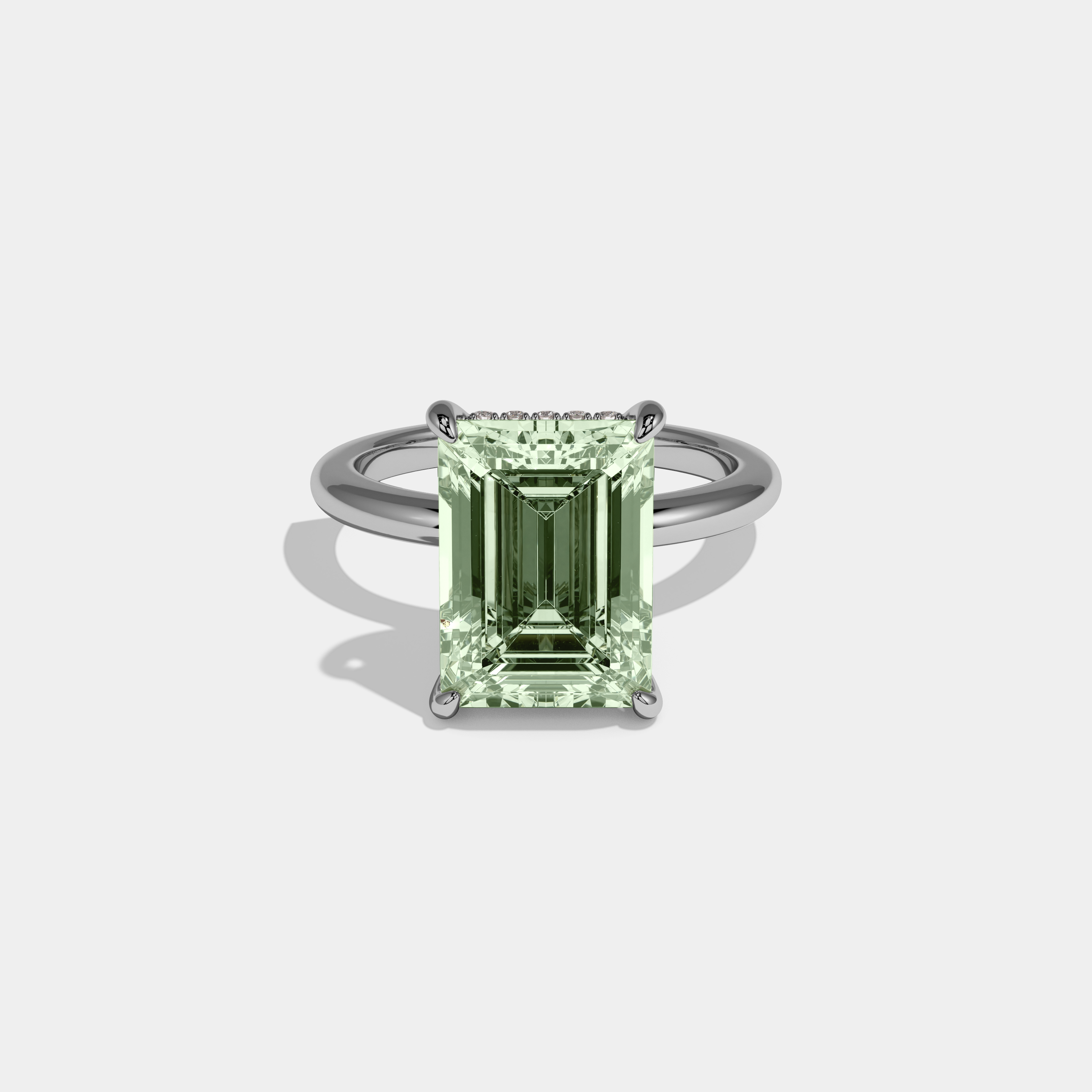 Matilda Fancy Light Green Emerald Cut Diamond Plain Band Engagement Ring 6.5ct 18K White Gold