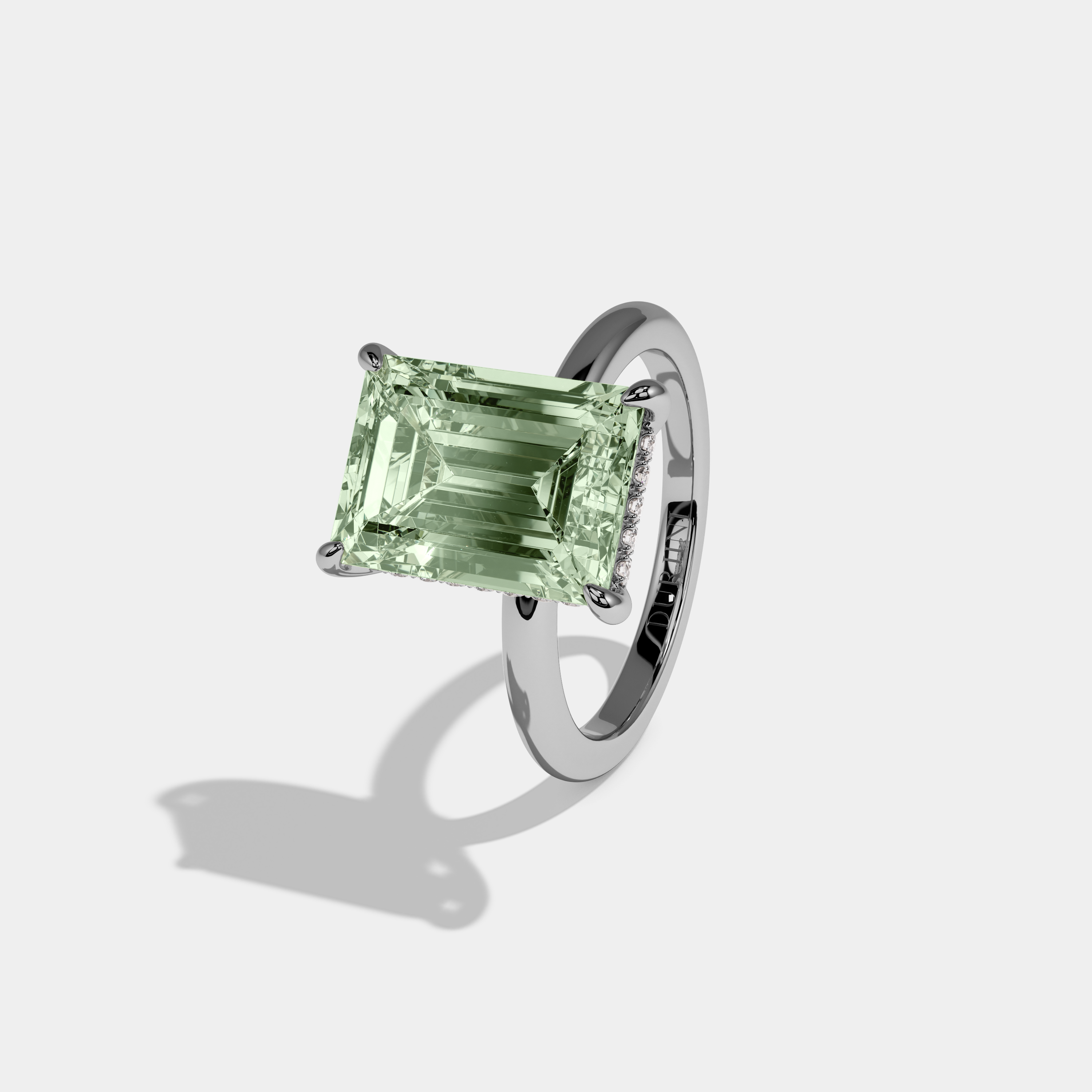Matilda Fancy Light Green Emerald Cut Diamond Plain Band Engagement Ring 6.5ct 18K White Gold