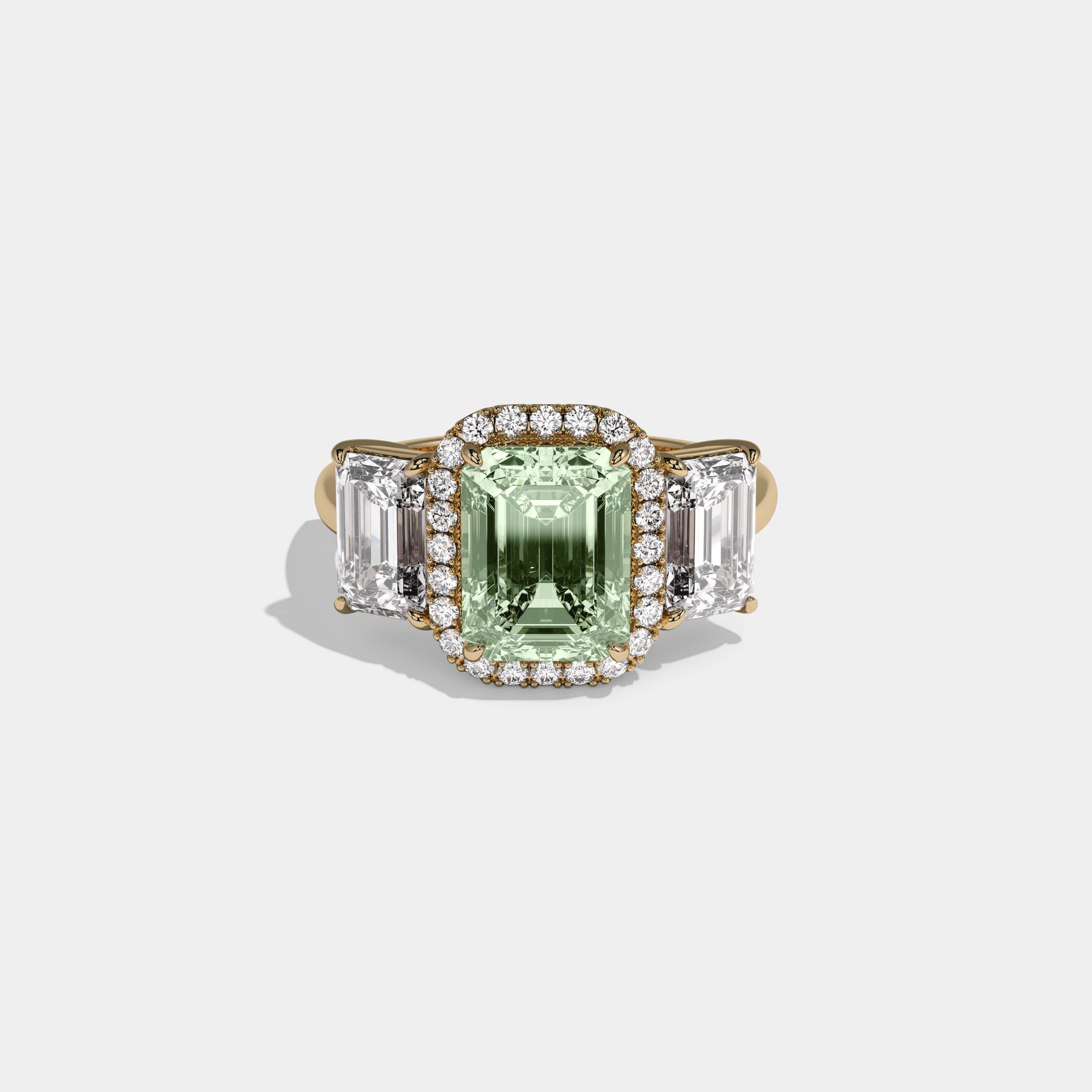Alice Fancy Light Green Emerald Cut Diamond Plain Band With Emerald Cut Sides Engagement Ring 8ct 18K Yellow Gold