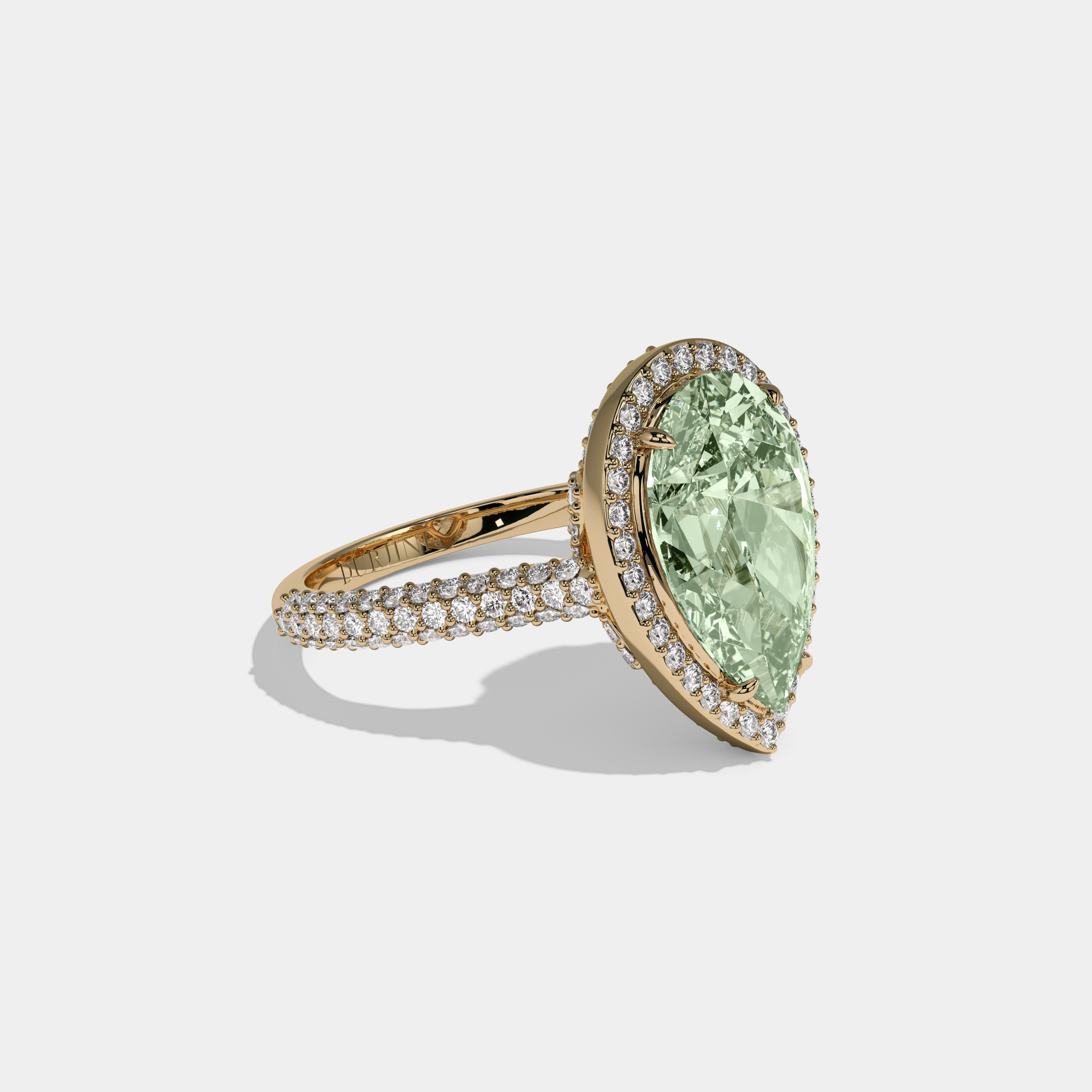 Eugenie Fancy Light Green Pear Cut Diamond Band Engagement Ring 8ct 18k Yellow Gold