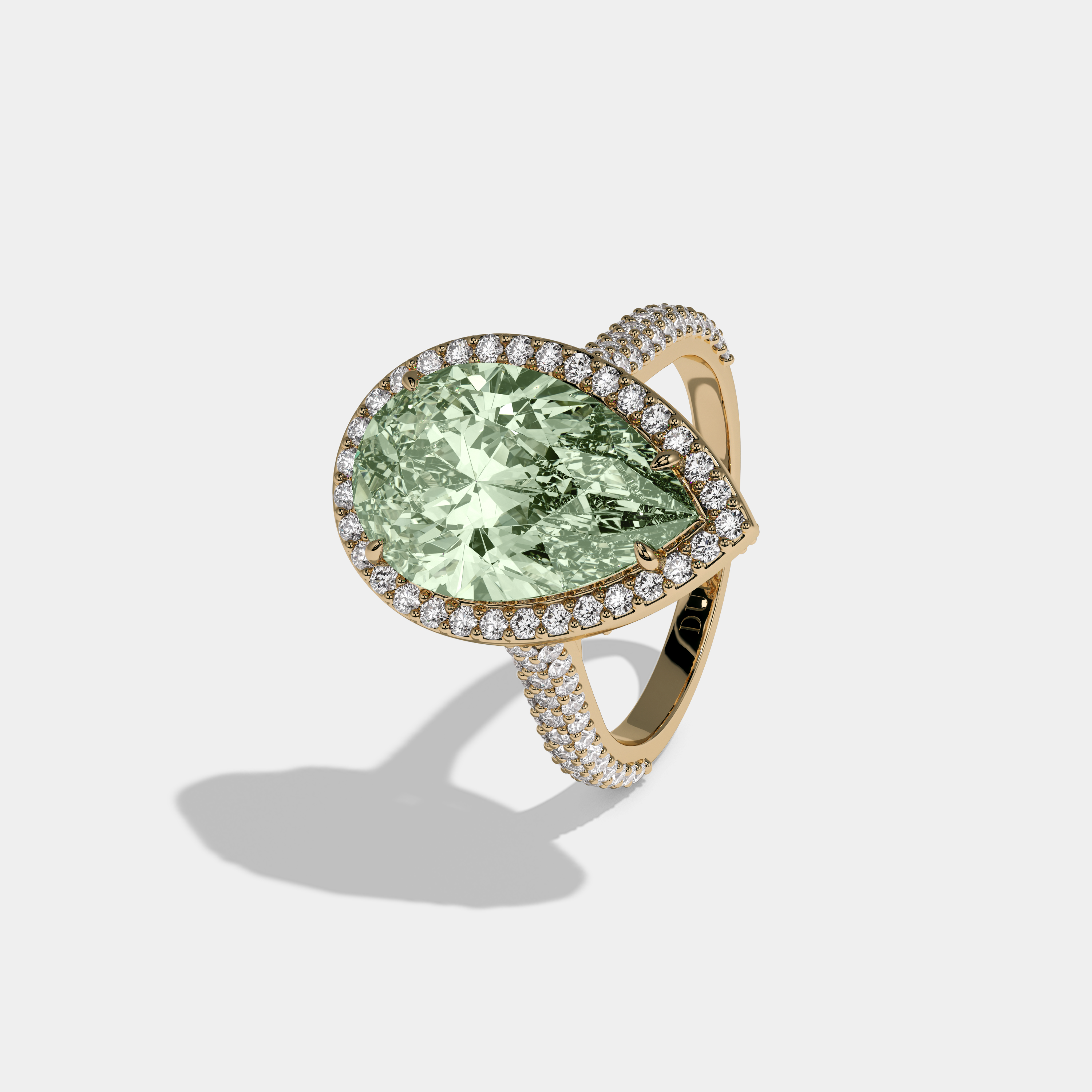 Eugenie Fancy Light Green Pear Cut Diamond Band Engagement Ring 8ct 18k Yellow Gold