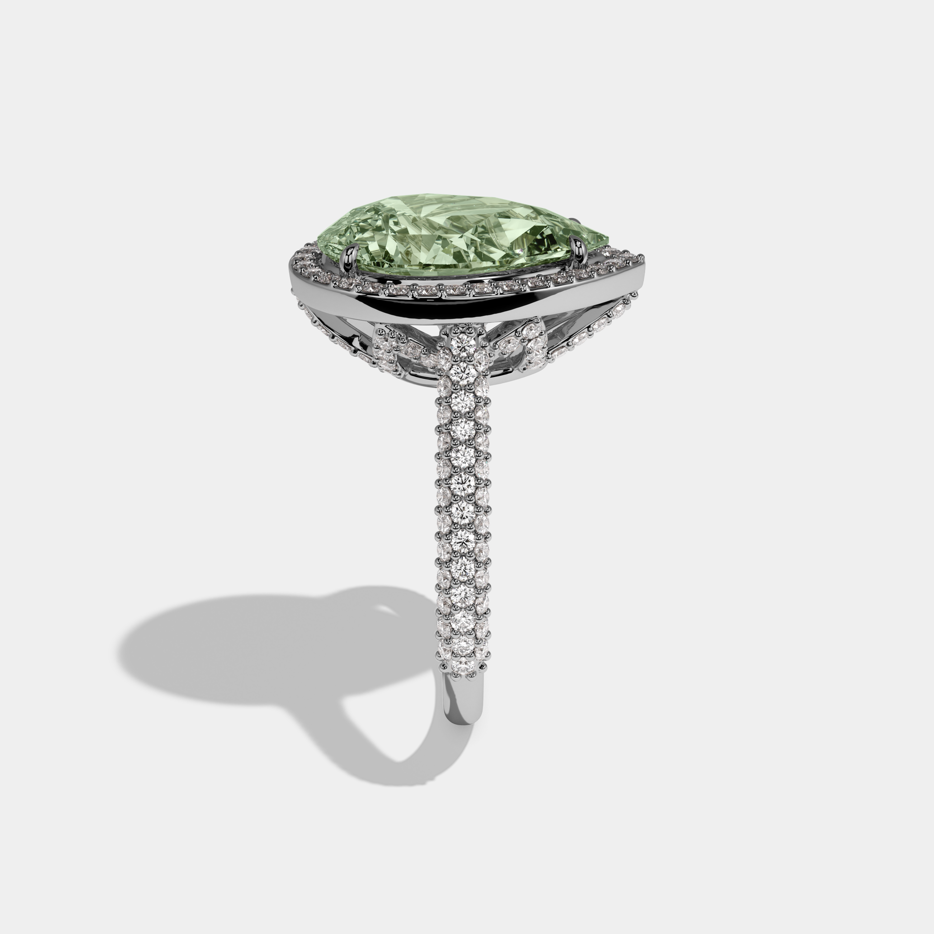 Beatrice Fancy Light Green Pear Cut Diamond Band Engagement Ring 8ct 18k White Gold