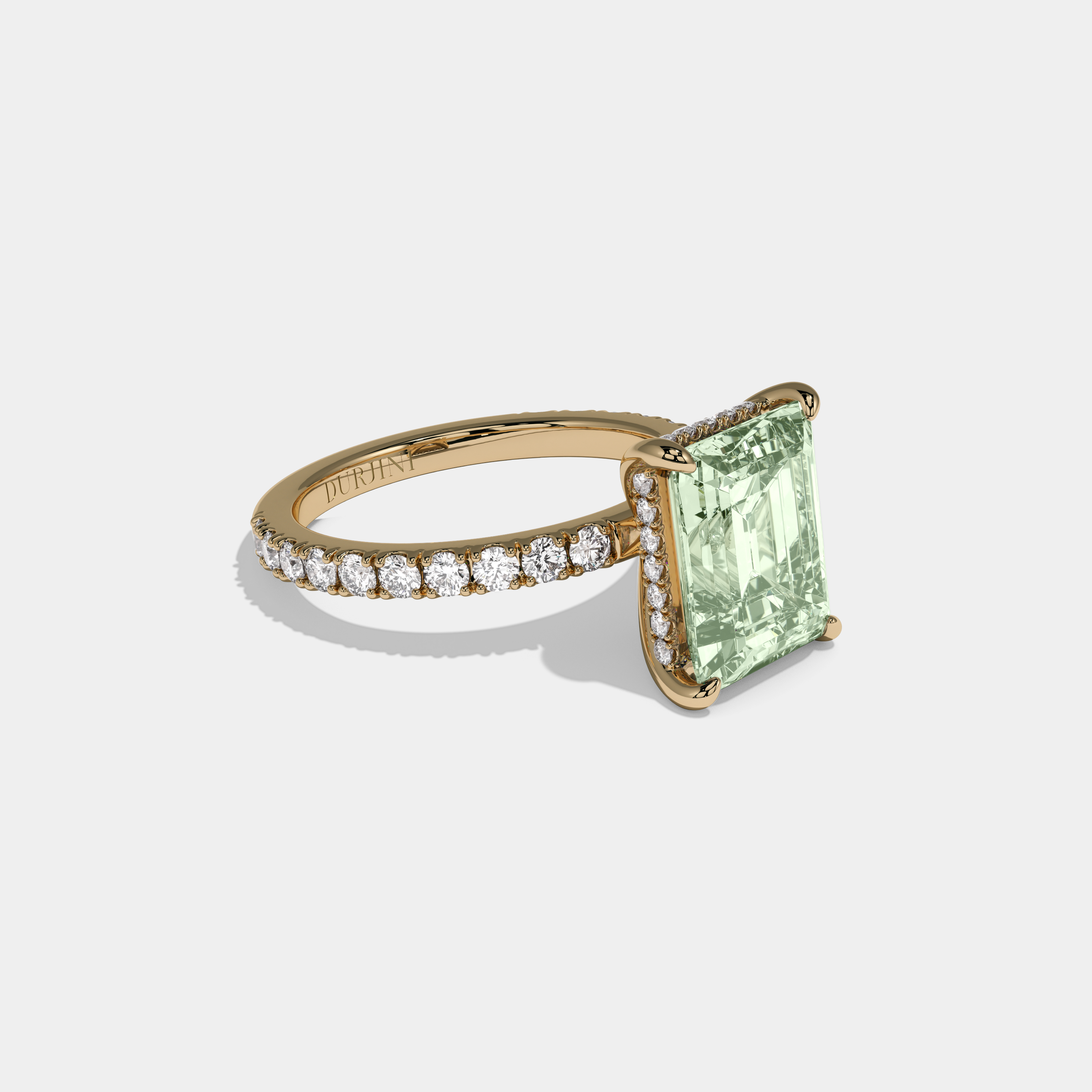 Alice Fancy Light Green Emerald Cut Diamond Band Engagement Ring 7ct 18K Yellow Gold