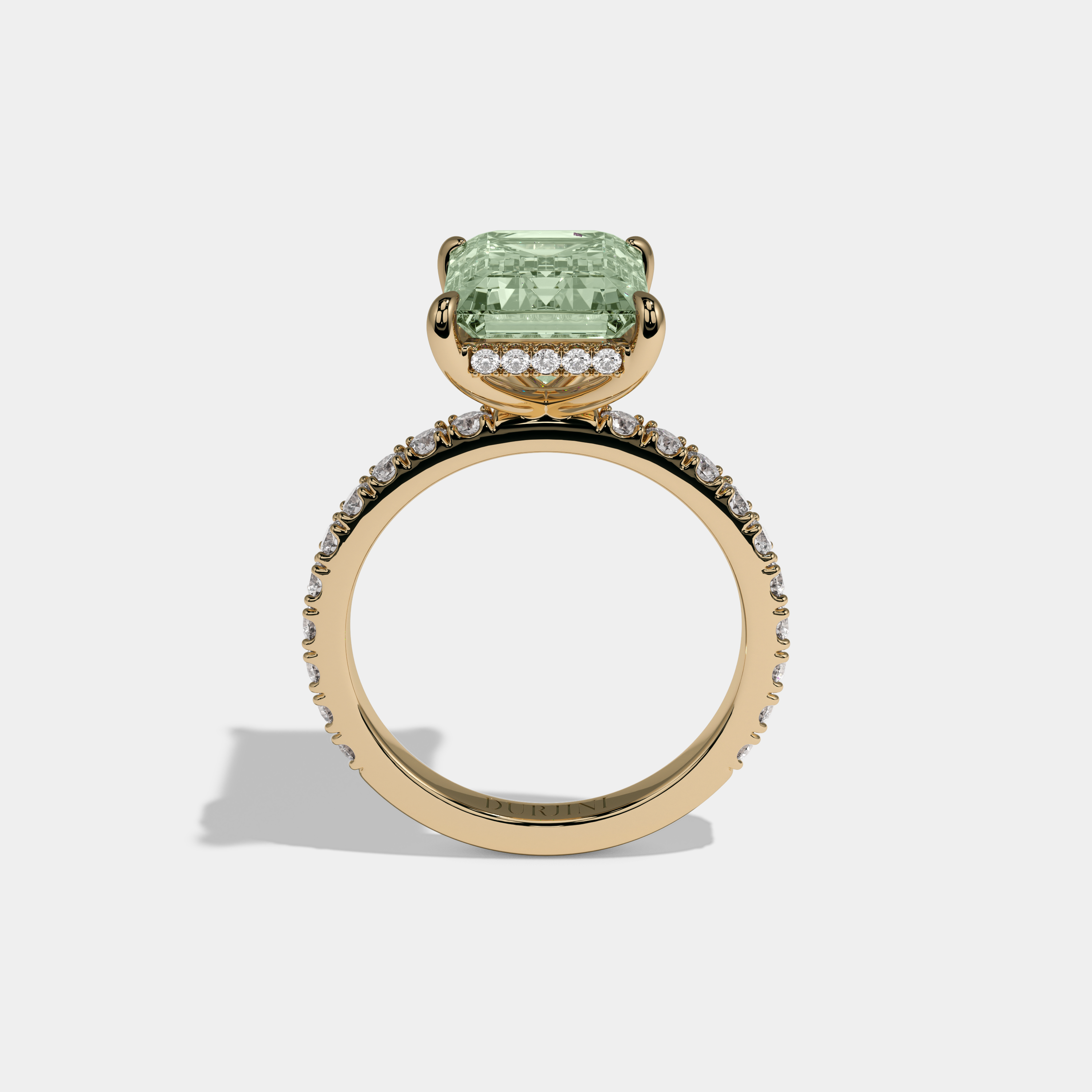 Alice Fancy Light Green Emerald Cut Diamond Band Engagement Ring 7ct 18K Yellow Gold