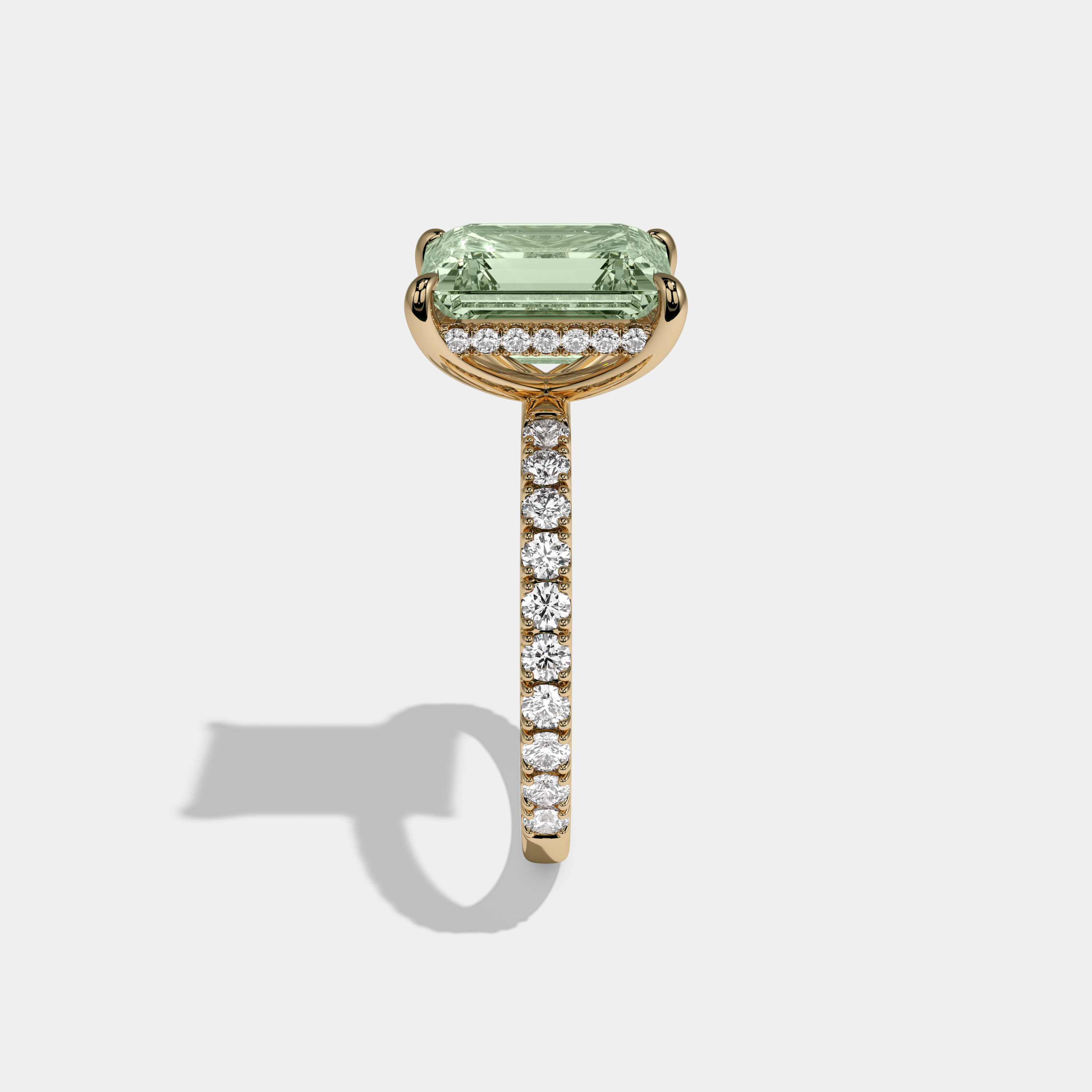 Alice Fancy Light Green Emerald Cut Diamond Band Engagement Ring 7ct 18K Yellow Gold