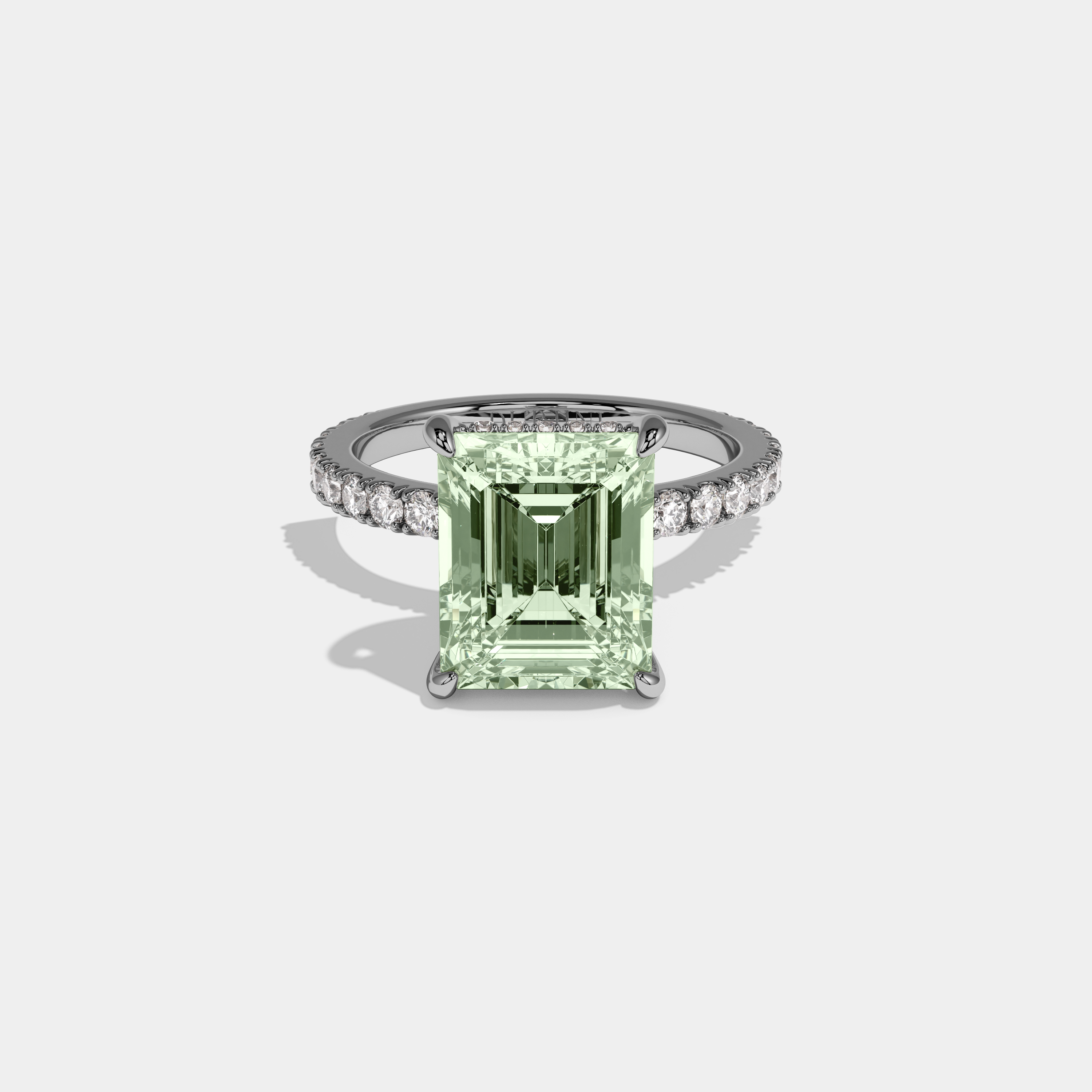 Eleanor Fancy Light Green Emerald Cut Diamond Band Engagement Ring 7ct 18K White Gold