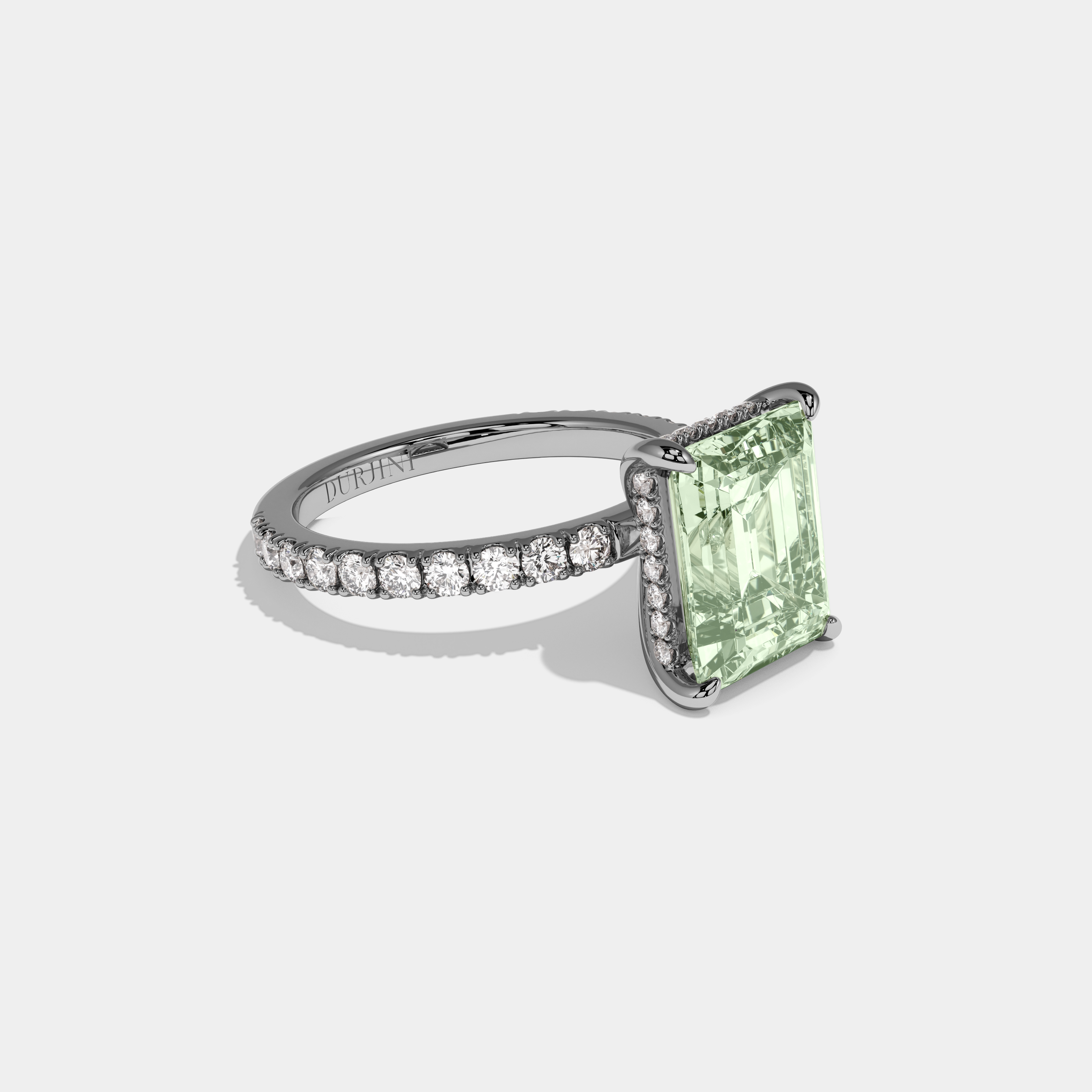 Eleanor Fancy Light Green Emerald Cut Diamond Band Engagement Ring 7ct 18K White Gold