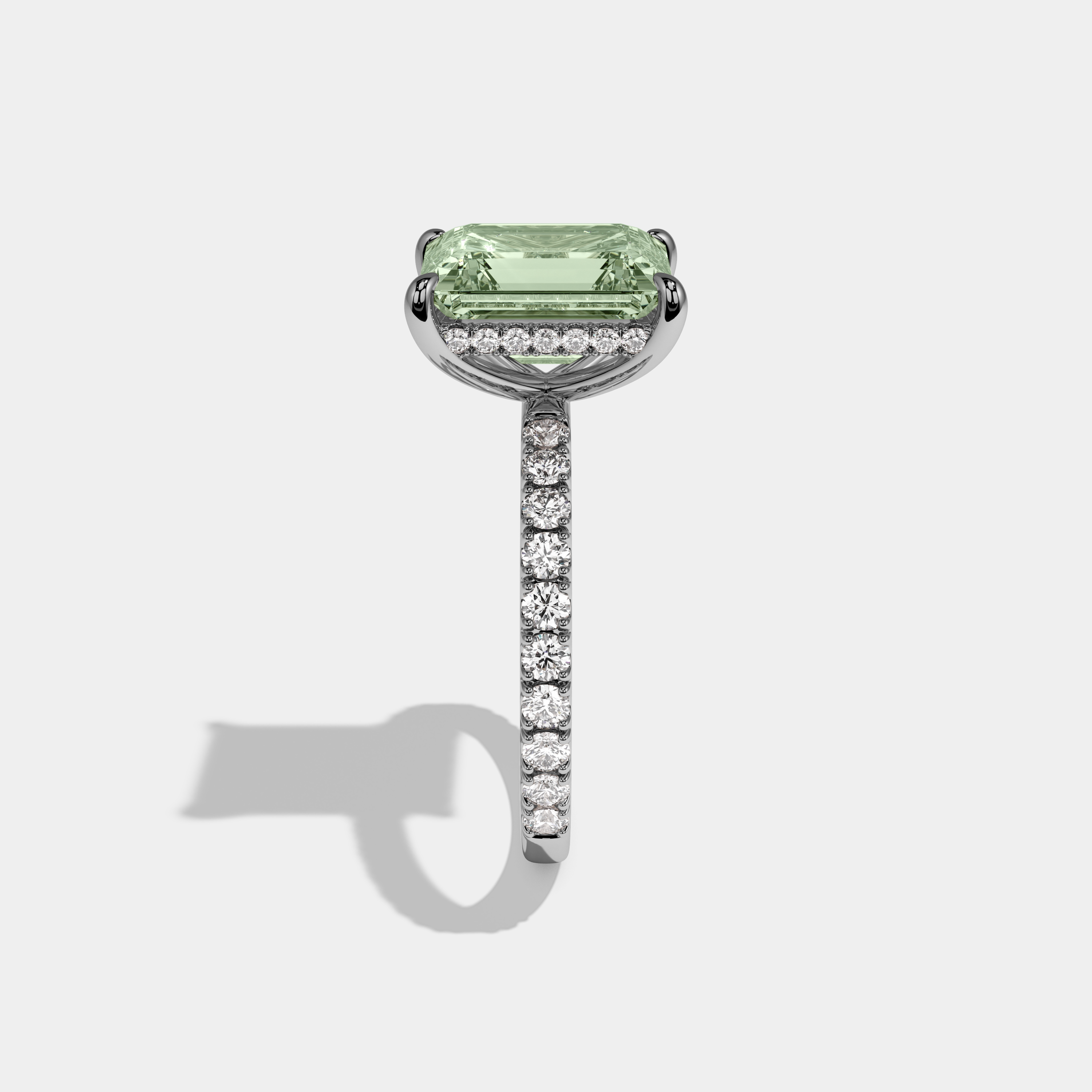 Eleanor Fancy Light Green Emerald Cut Diamond Band Engagement Ring 7ct 18K White Gold