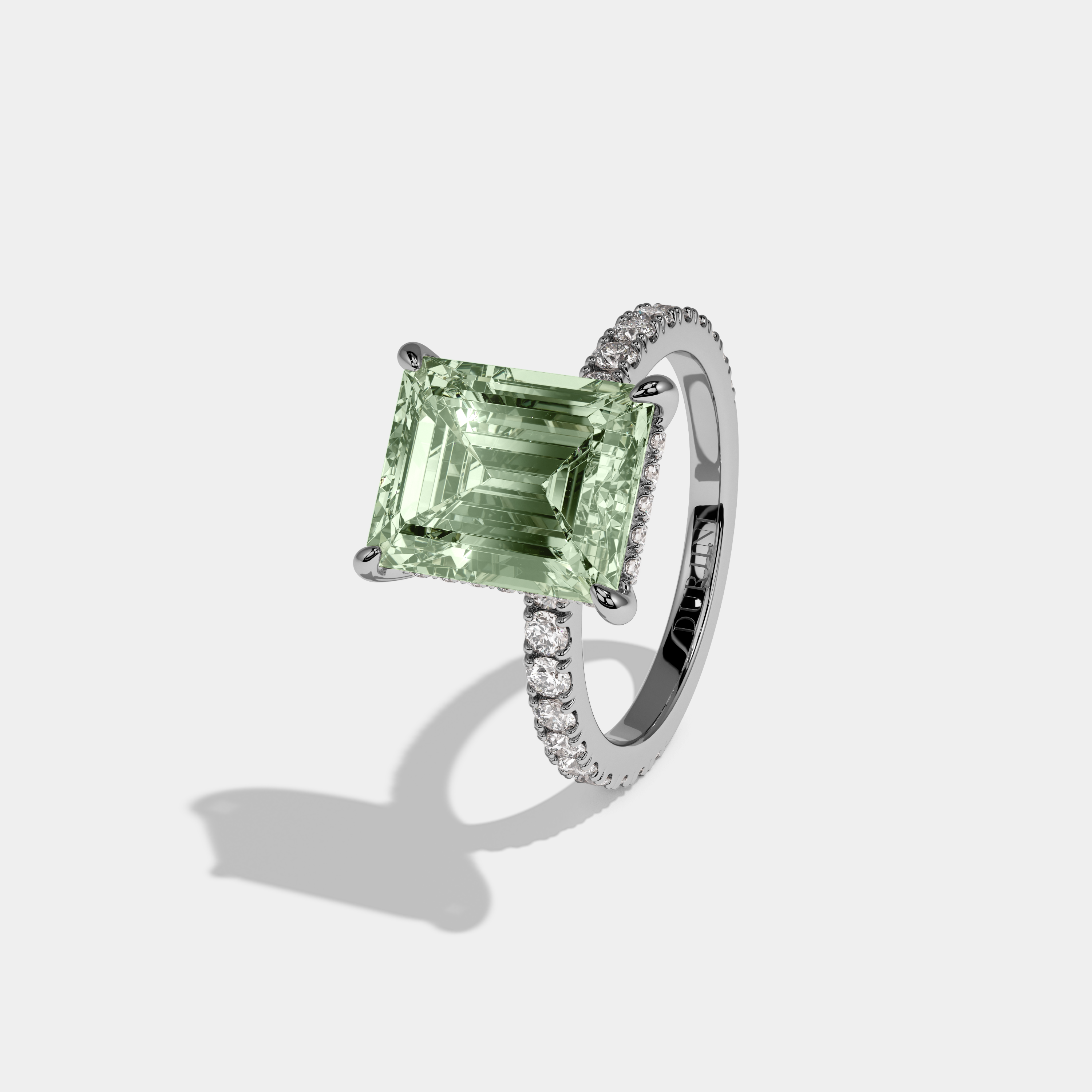 Eleanor Fancy Light Green Emerald Cut Diamond Band Engagement Ring 7ct 18K White Gold