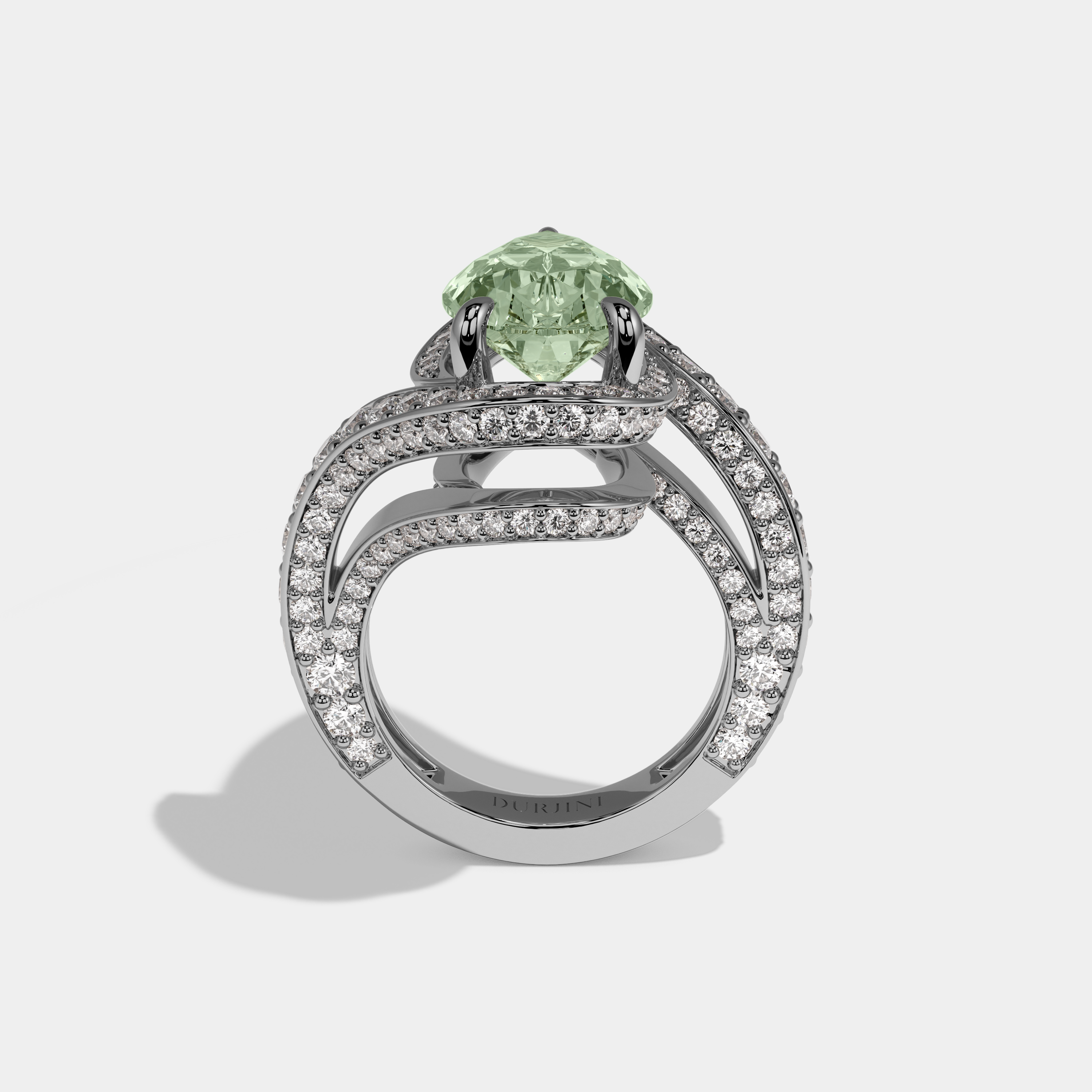 Alice Fancy Light Green Pear Cut Diamond Band Engagement Ring 8ct 18K White Gold