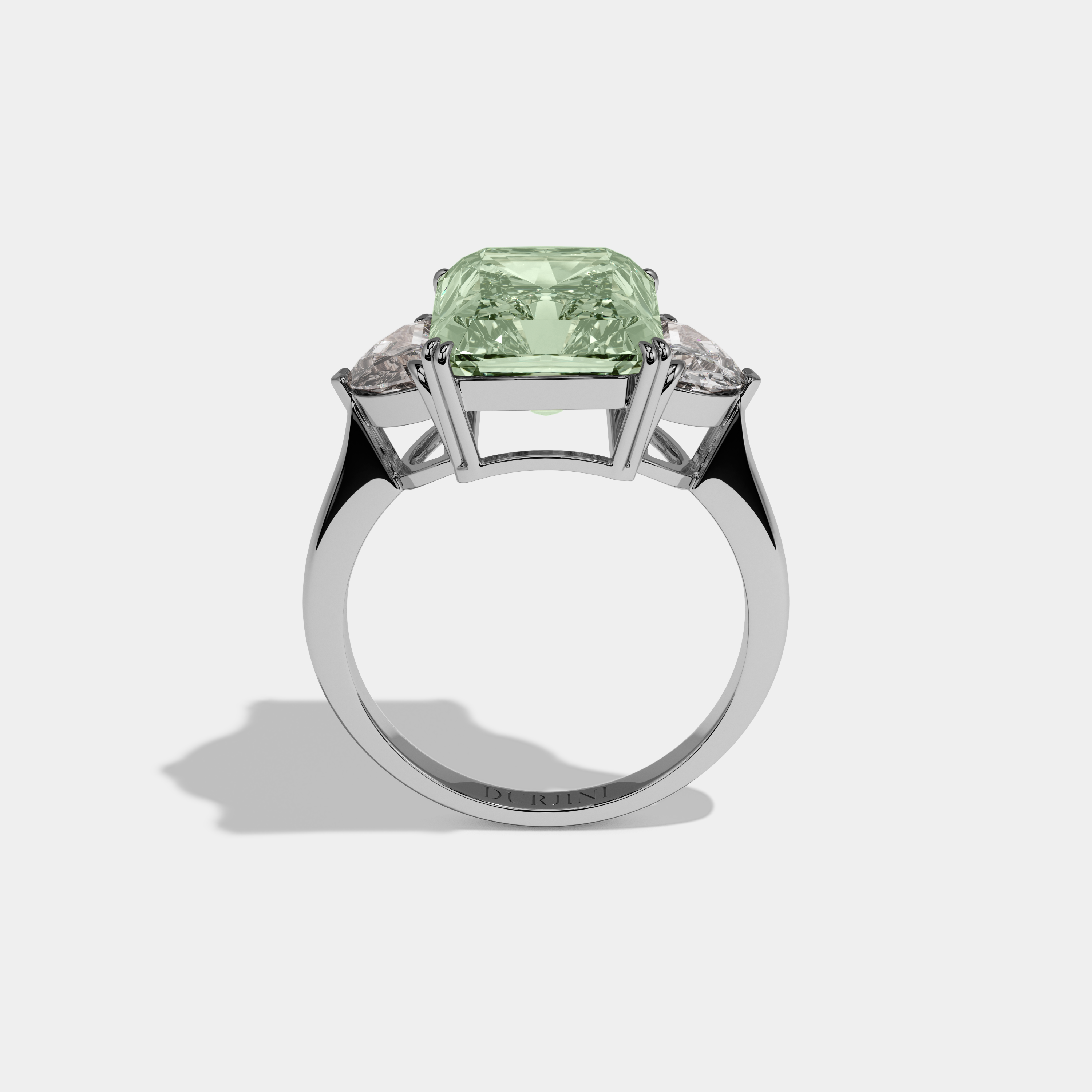 Alice Fancy Light Green Radiant Cut Diamond Plain Band With Half Moon Sides Engagement Ring 8ct 18K White Gold